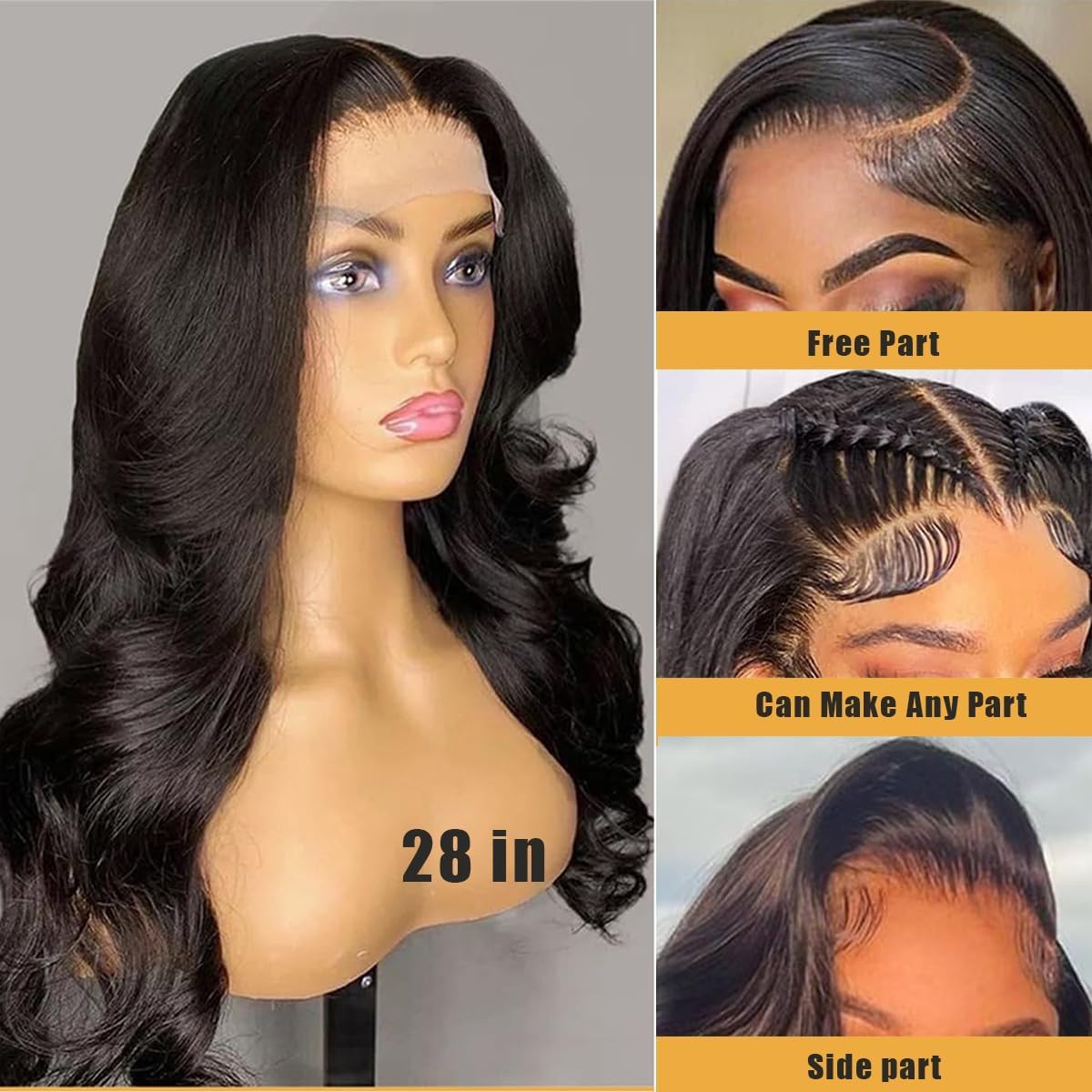 Fronbanis Body Wave Lace Front Wigs Human Hair Wigs for Women 13x4 180% Density HD Lace Frontal Wig Pre Plucked with Baby Hair Perruque Femme Humain Naturel 20 Inches Natural Black