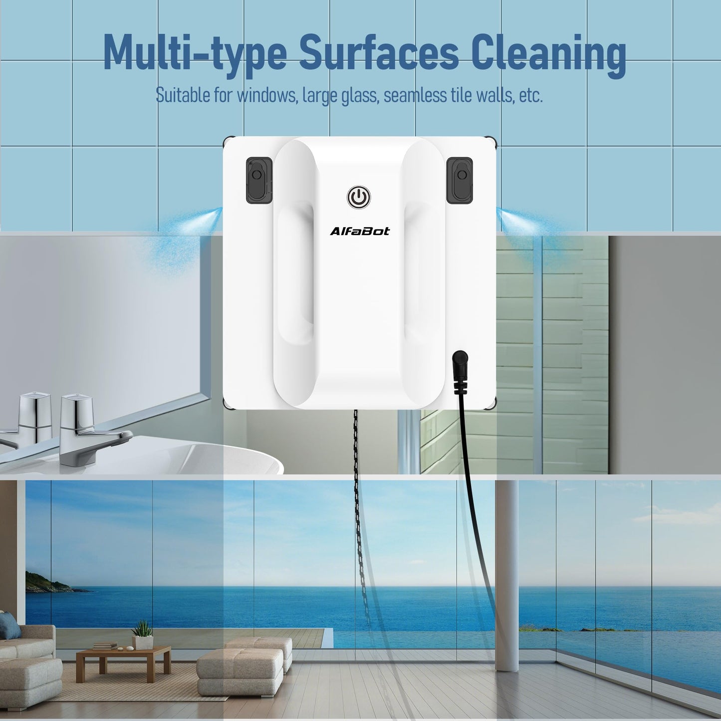 AlfaBot GLS400 Window Cleaning Robot, Intelligent Glass Cleaner with Dual-Sided Water Spray, 50ml Tank, Smart Cleaning for Interior & Exterior High-Rise Windows