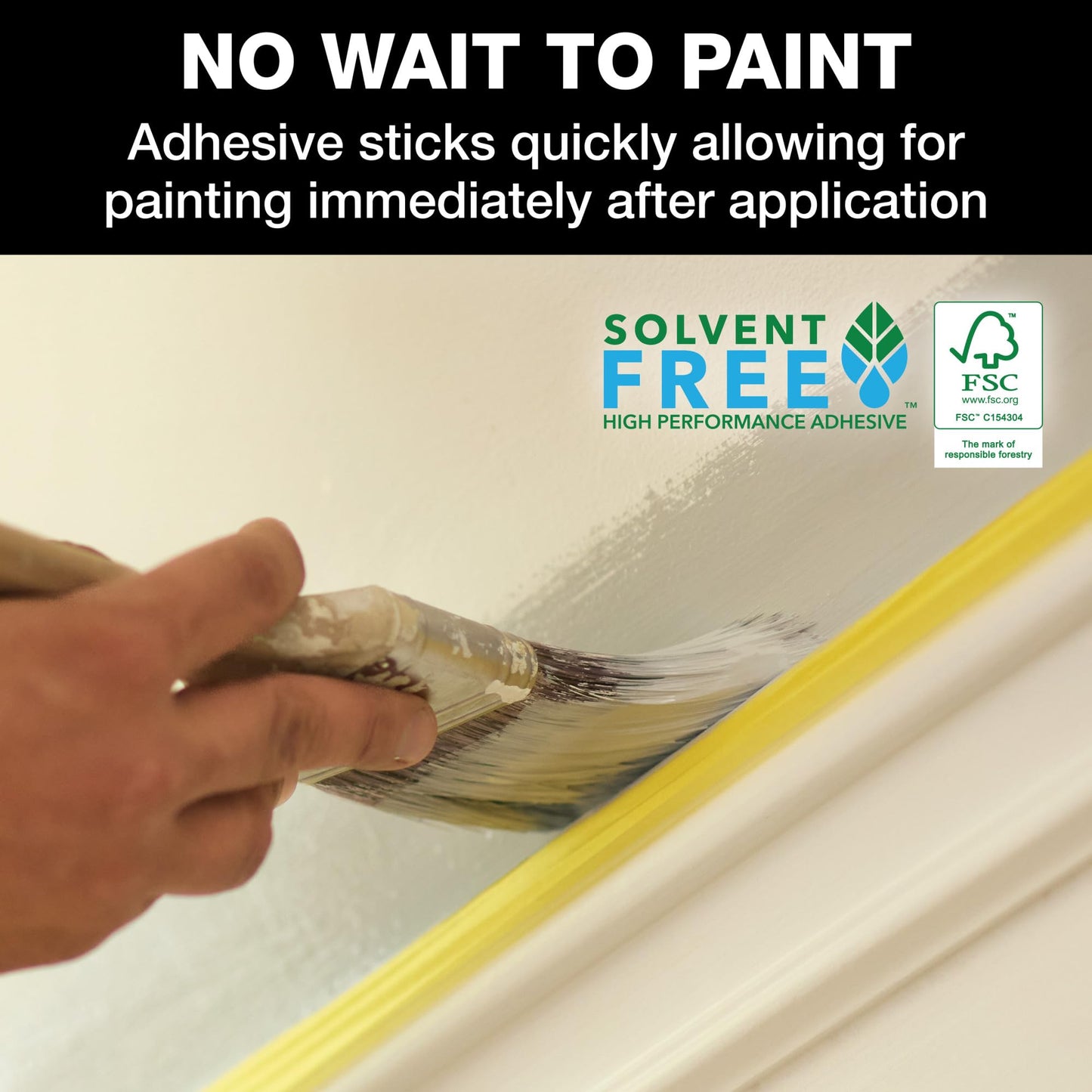 FrogTape Delicate Surface Painters Tape with PAINTBLOCK, 1.5 Inch Wide (1.41 in. x 60 Yds), Low Adhesion, Ideal for Freshly Painted Walls, Trim & Surfaces, Yellow, 4 Rolls (240662)