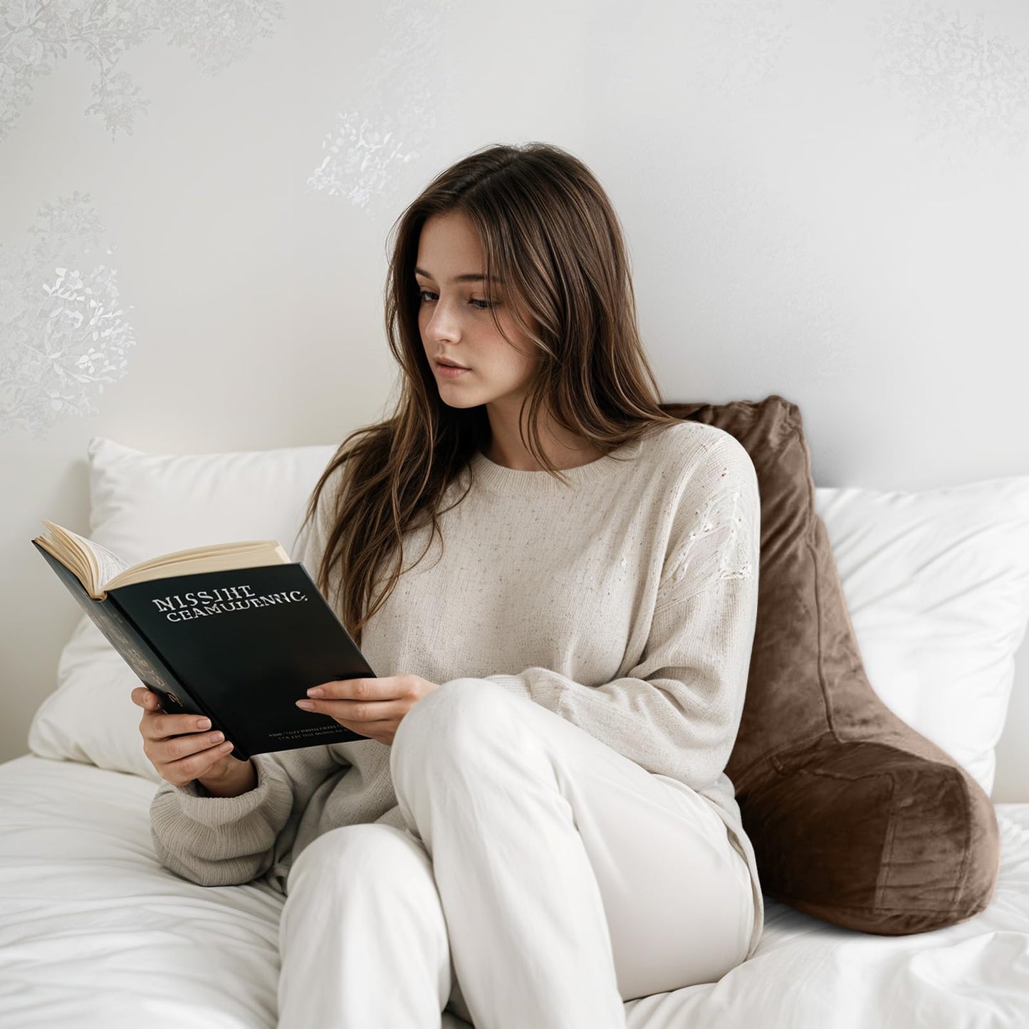 Reading Pillow for Sitting in Bed Adult, Reading Pillow with Shredded Memory Foam, Washable Cover, Back Pillow Sitting Up with Extend Arms, Gery, Large