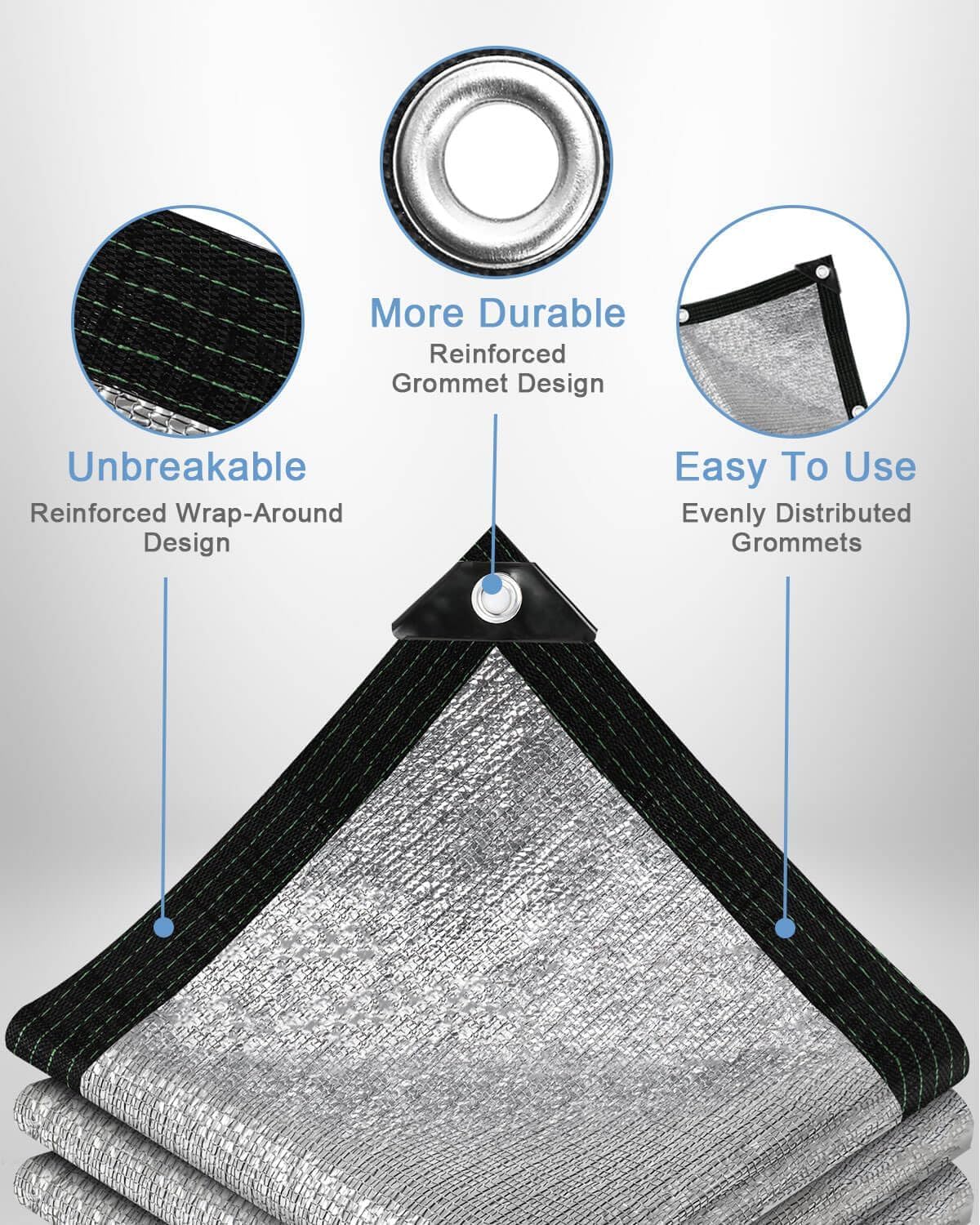 vensovo 95% Aluminet Shade Cloth - 10x14FT Reflective Aluminium Shade Netting Sun Shade Cover with Grommets for Cars, Dogs, Outdoor, RV, Patio
