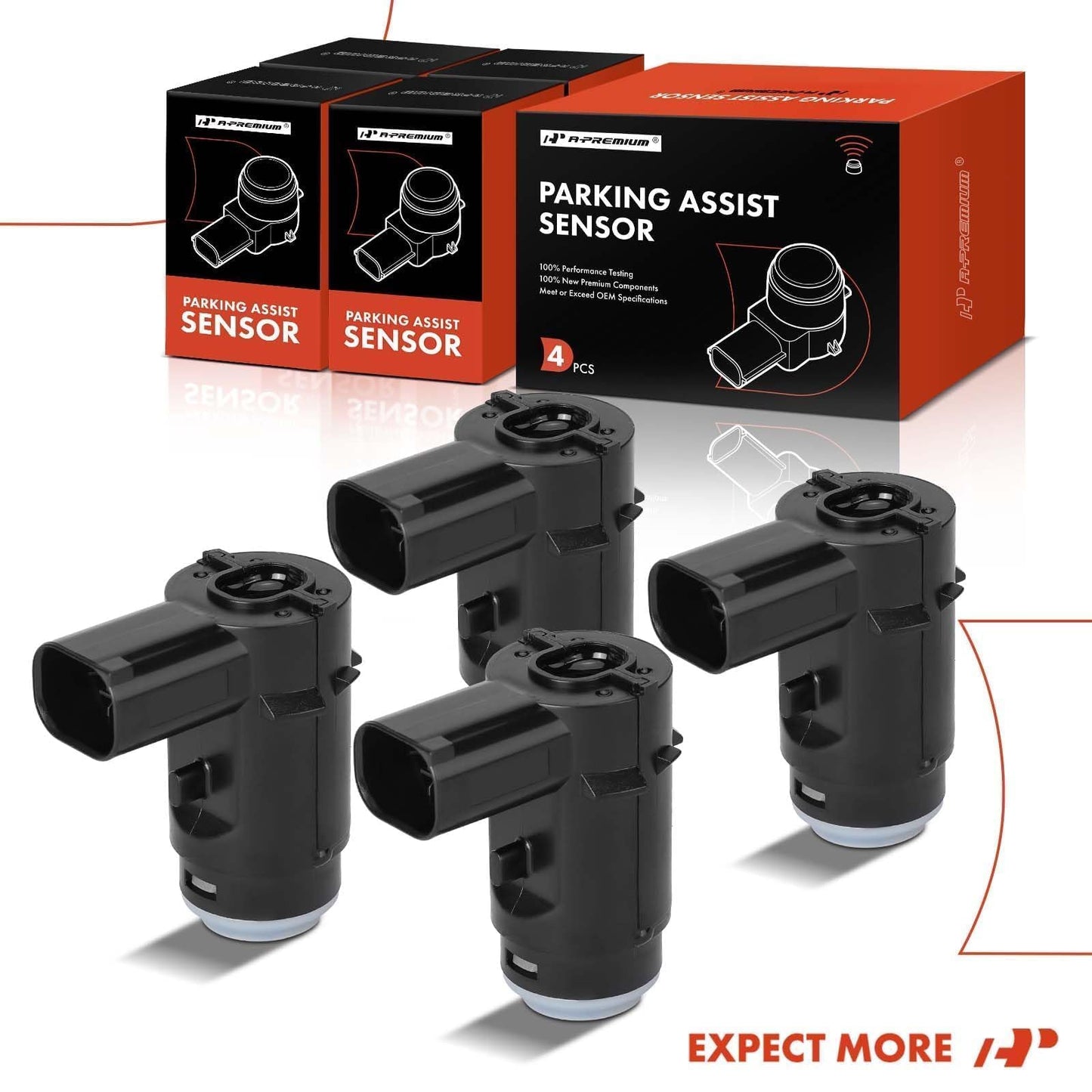 A-Premium (4-PC) Rear Reverse Backup Parking Assist Sensor Compatible with Select Ford and Lincoln Models - F-150 F150 2009-2014, Mark LT 2010-2014, Replace# 9L3Z-15K859-D