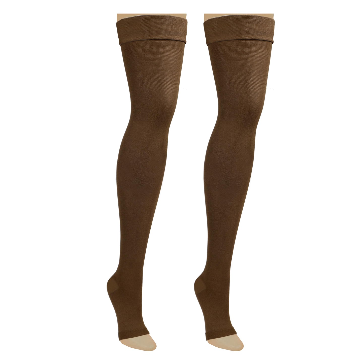 Truform 20-30 mmHg Compression Stockings for Men and Women, Thigh High Length, Dot-Top, Open Toe, Brown, X-Large
