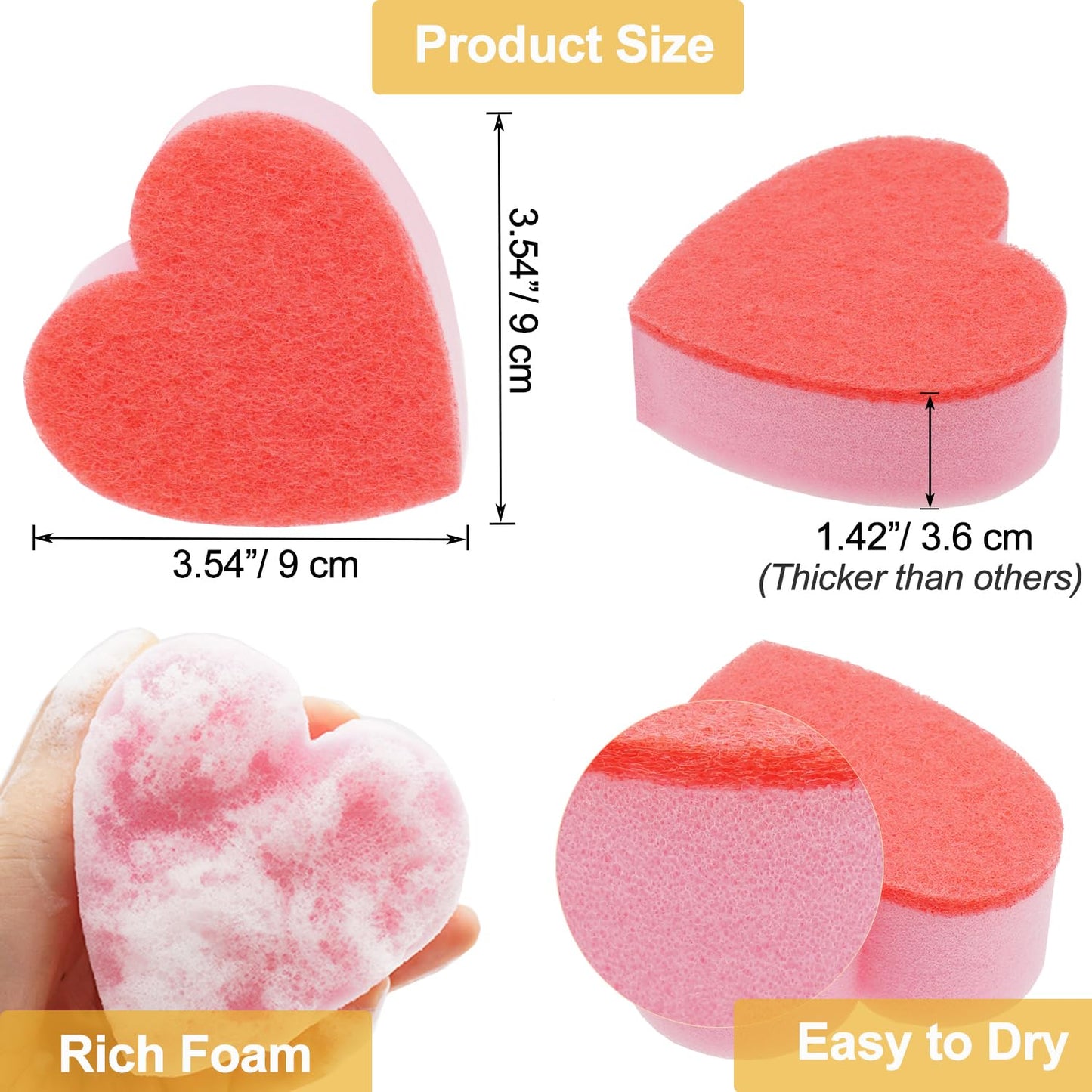 HIASTRA Heart Shaped Non-Scratch Scrub Sponge, Dual-Sided Cleaning Kitchen Sponge and Scrubber for Washing Dishes, Pots & Pans and Household Cleaning Supplies, 20 Pcs Scrubbing Sponges, CS001-Pink-20