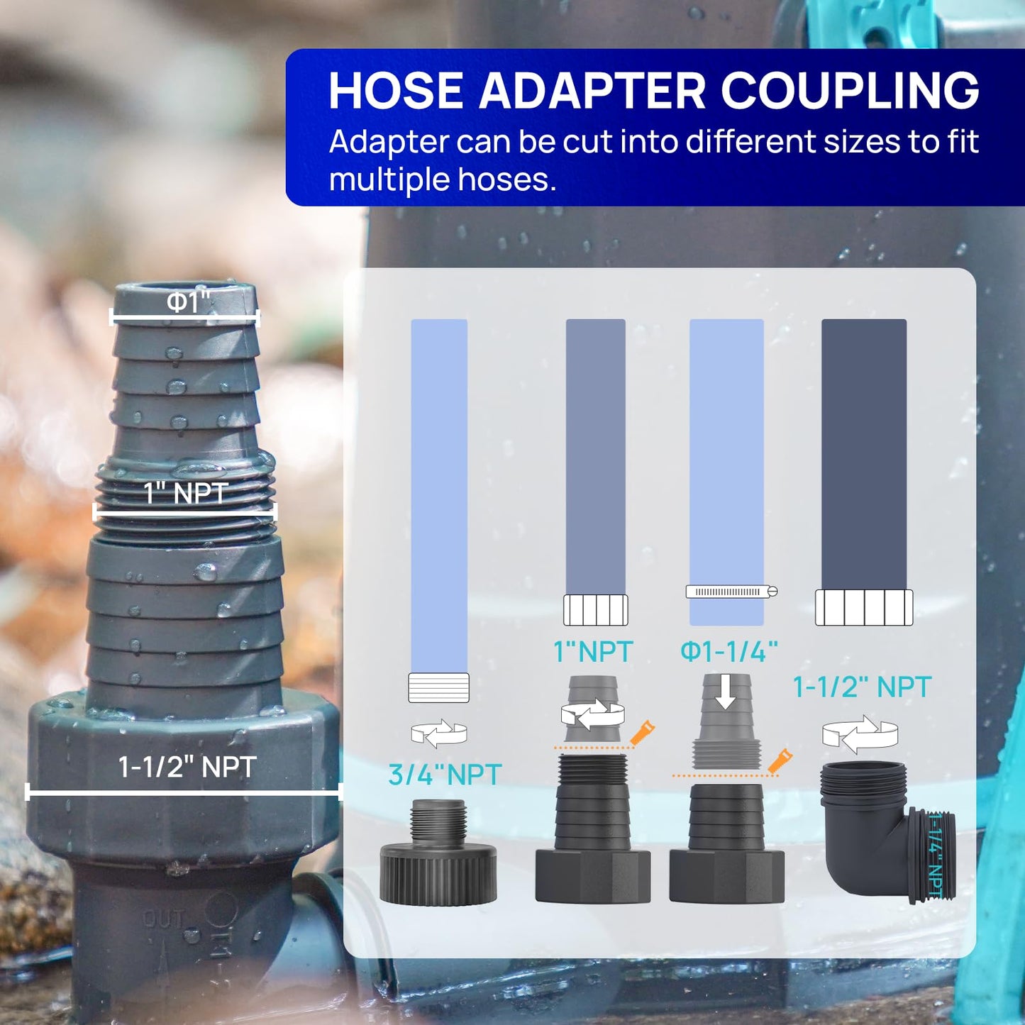 Aquastrong Sump Pump 1 HP 4500 GPH Submersible Water Pump Thermoplastic Portable Utility Pump High Flow Water Removal for Swimming Pool Garden Pond Basement Window Wells with 10ft Long Power Cord