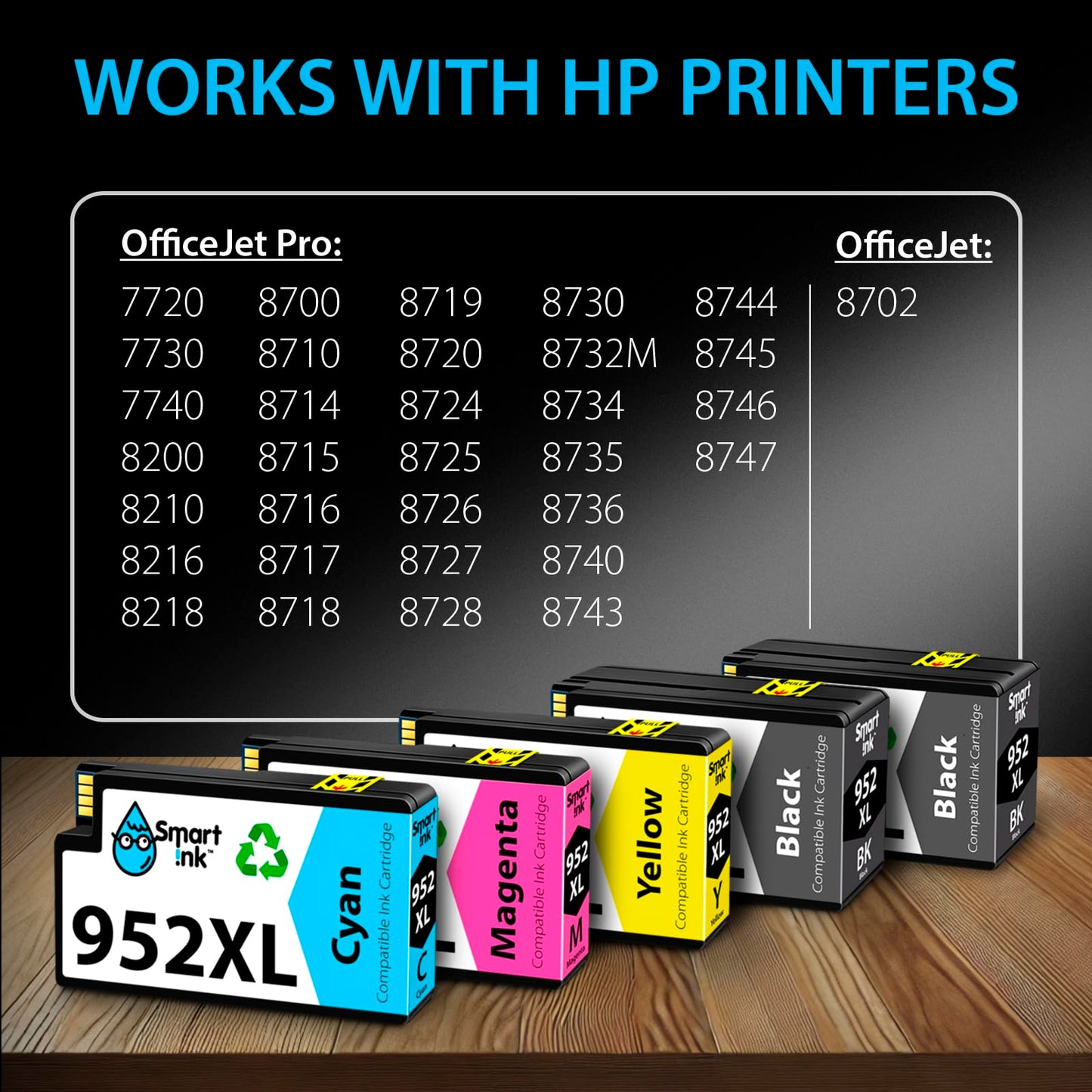 Smart Ink Compatible Ink Cartridge Replacement for HP 952 XL 952XL 5 Pack Advanced Chip Technology to use with OfficeJet 8702 OfficeJet Pro 8216 7720 7740 8210 8730 8710 8727 8715 8728 8720 8725 8732M