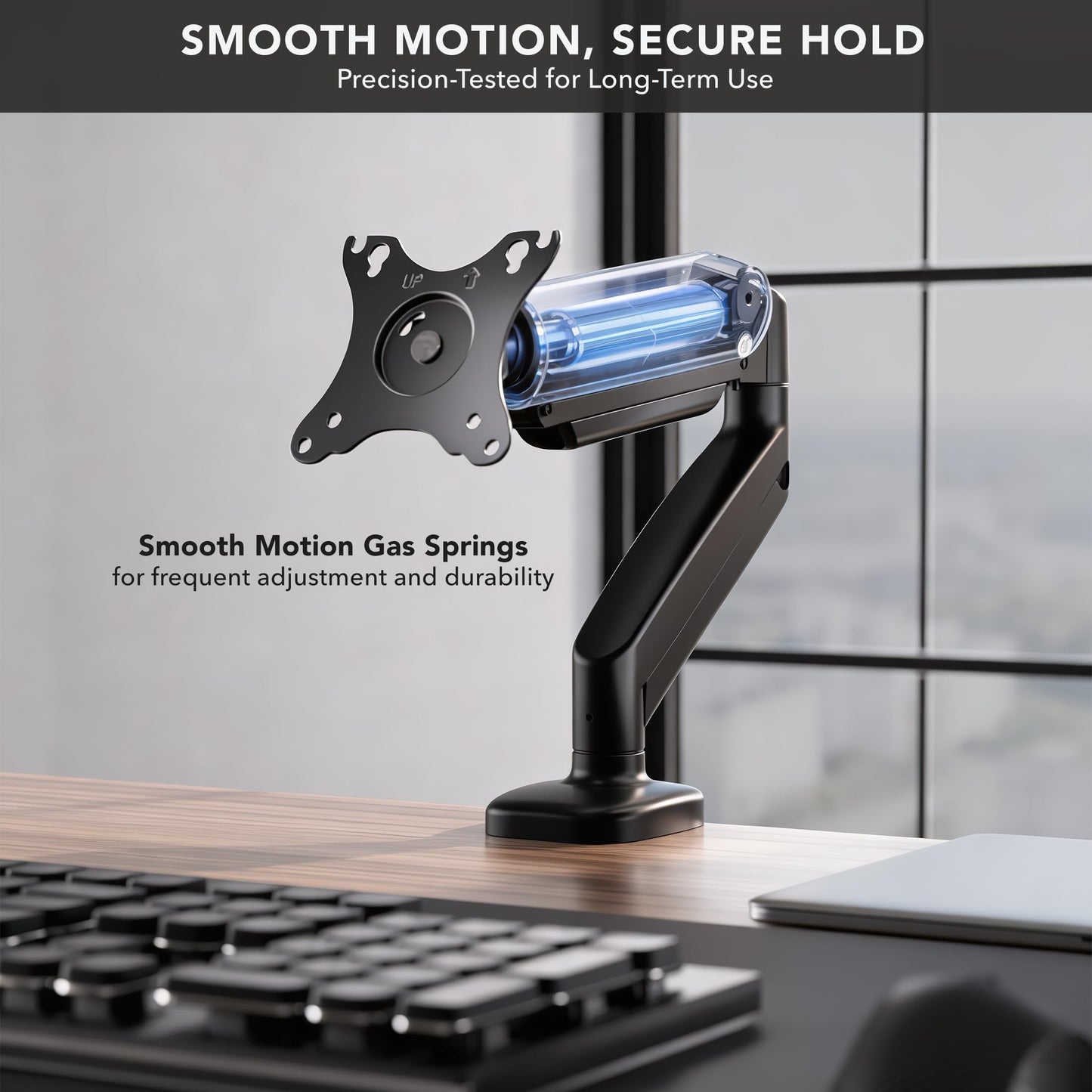 Mount-It! Monitor Arm – Single Monitor Desk Mount, Articulating Gas Spring Arm, Fully Adjustable 13"-32" Screens, VESA 75x75 100x100, Clamp & Grommet Base, Holds 17.6 lbs