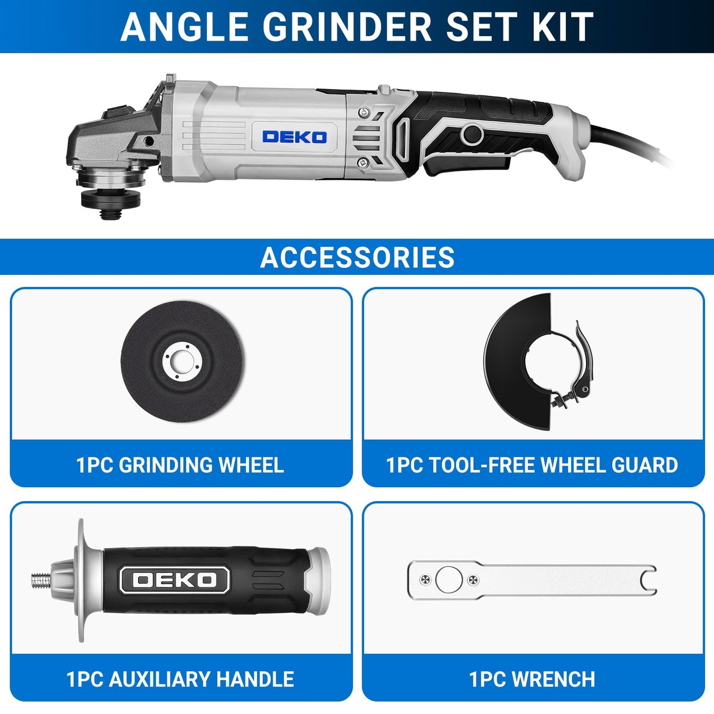 Angle Grinder Electric Power Tool: DEKOPRO 4-1/2 Inch 7.5-Amp Hand Corded Angle Grinder Power Grinders Tools with Grinding and Cutting Wheel, Disc for Metal, Wood, Hard Case