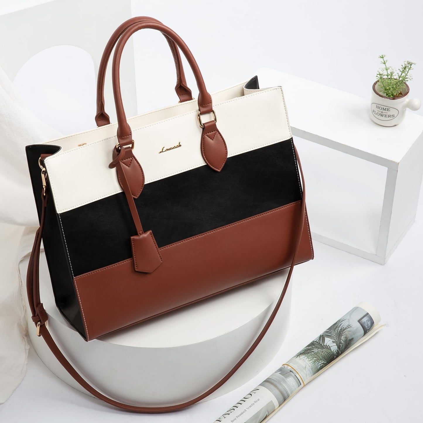LOVEVOOK Laptop Bag for Women, 15.6'' Laptop Tote Purse Work Bags, Waterproof Leather Business Briefcase with Clutch Purse, Computer Messenger Handbag for Teacher College Office Travel