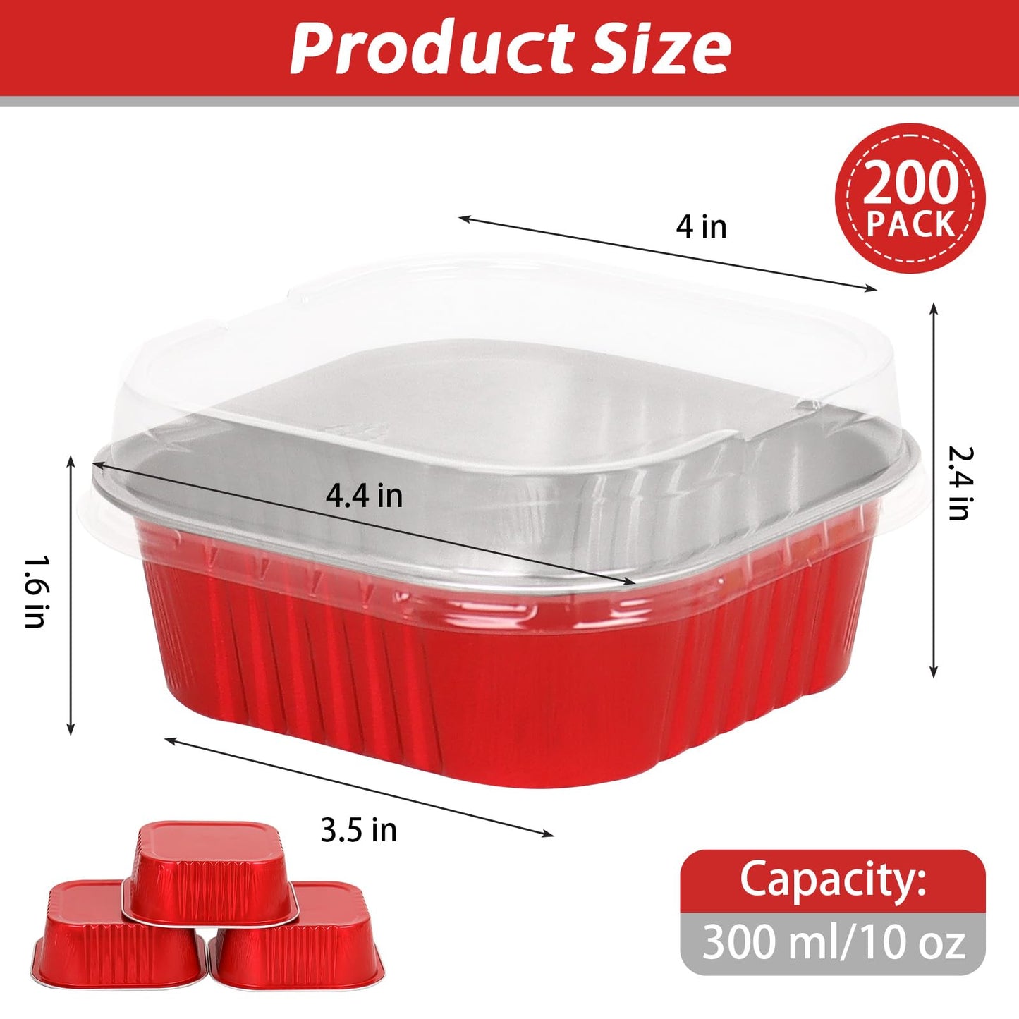 200 Pcs Square Mini Cake Pans with Lids, 10 OZ Individual Mini Loaf Pans, 4.4x4.4 Pink Aluminum Foil Cupcake Baking Cups