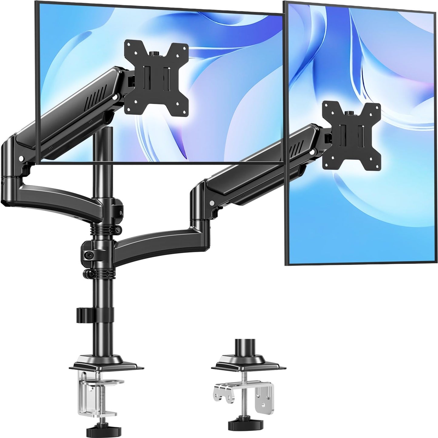 MOUNTUP Dual Monitor Stand Holds up to 22 lbs Each Arm, Dual Monitor Arm for 2 Monitors, Height Adjustable Computer Desk Mount for Max 32 inch Screens, VESA Mount with C-clamp & Grommet Base