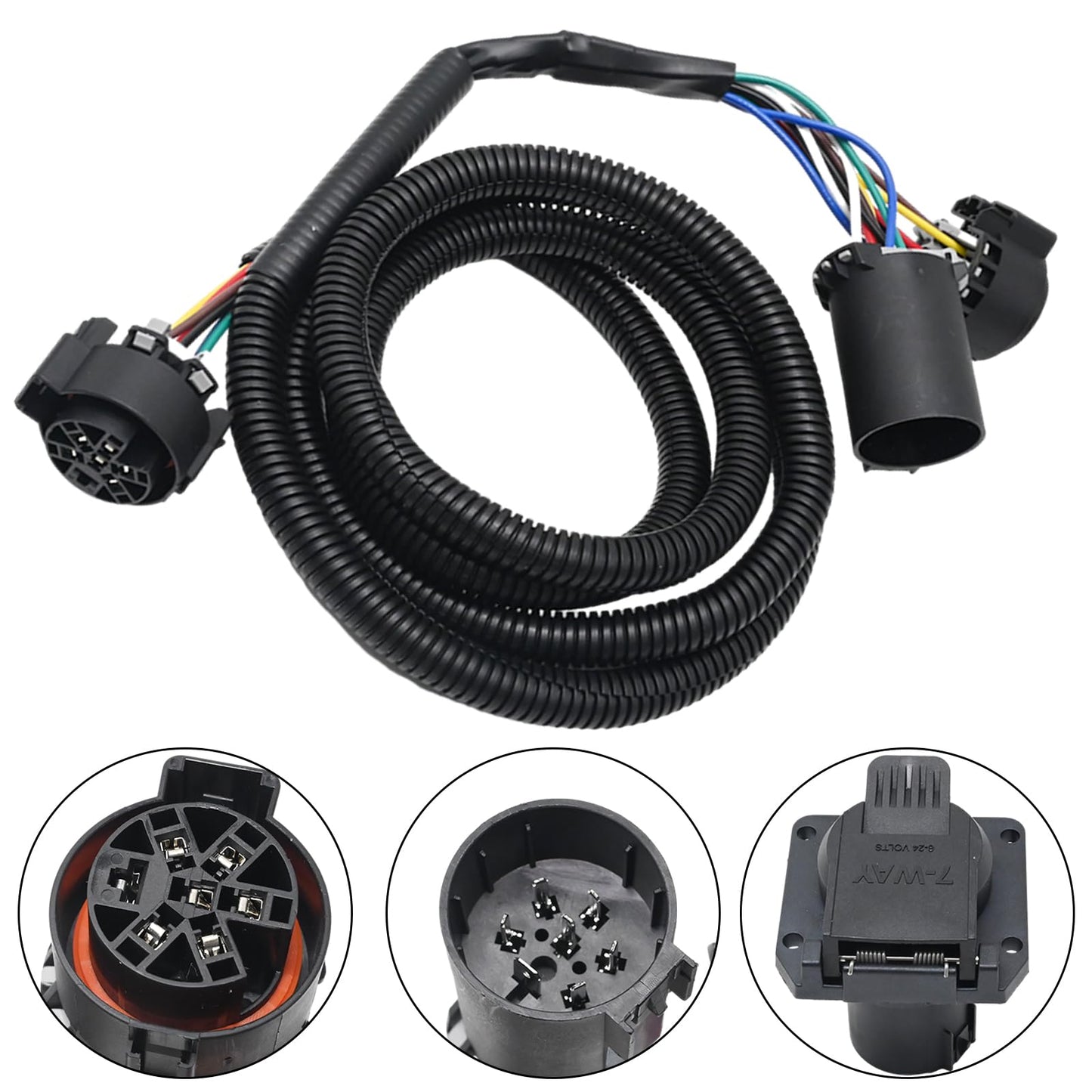 Anxingo 7-Foot 7-Pin Vehicle Trailer Wiring Plug Harness Extension Replacement for Chevy Dodge Ford GMC Nissan Toyota Ram 5th Wheel and Gooseneck Trailers