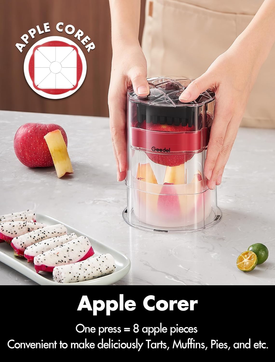 Geedel French Fry Cutter, Onion Chopper Potato Cutter, Easy to Use Food Chopper Manual Vegetable Dicer, Ultra Sharp Blades Fry Cutter Apple Slicer and Corer, 3 Blades