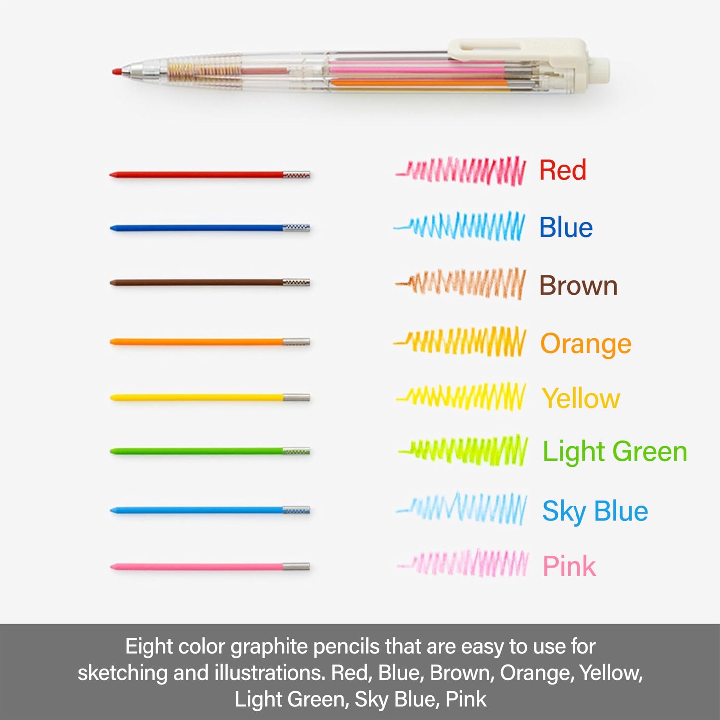 Pentel Art Multi 8 Colour Pencil (2.0mm) XPH804 8 Colours in 1 Pencil, 12 Refill Lead Colours and Lead Sharpener