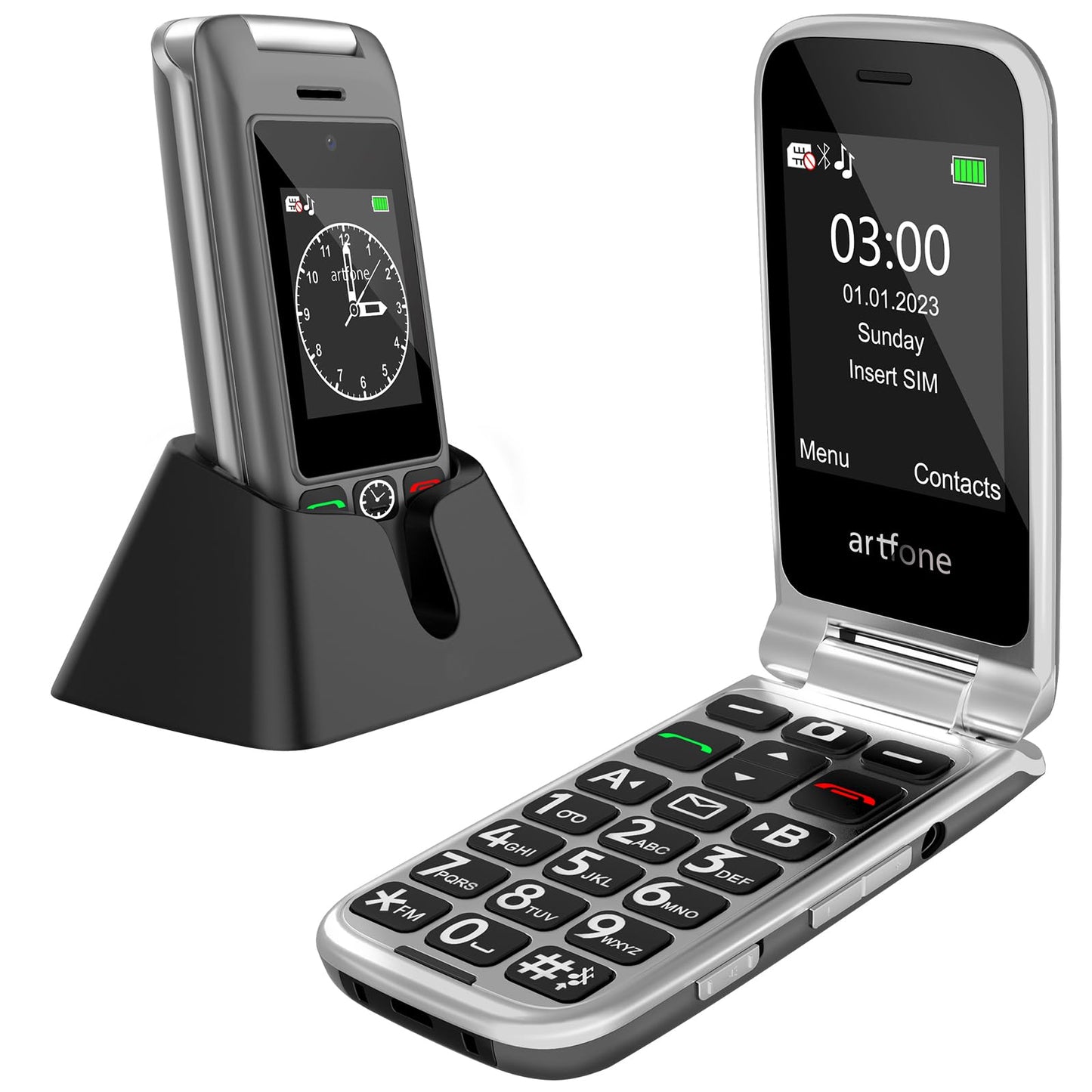 artfone 4G Unlocked Senior Cell Phone, Senior Flip Phone with Charging Dock and Dual Screen for Elderly, Unlocked Cell Phone,1200mAh,Time Reporting.