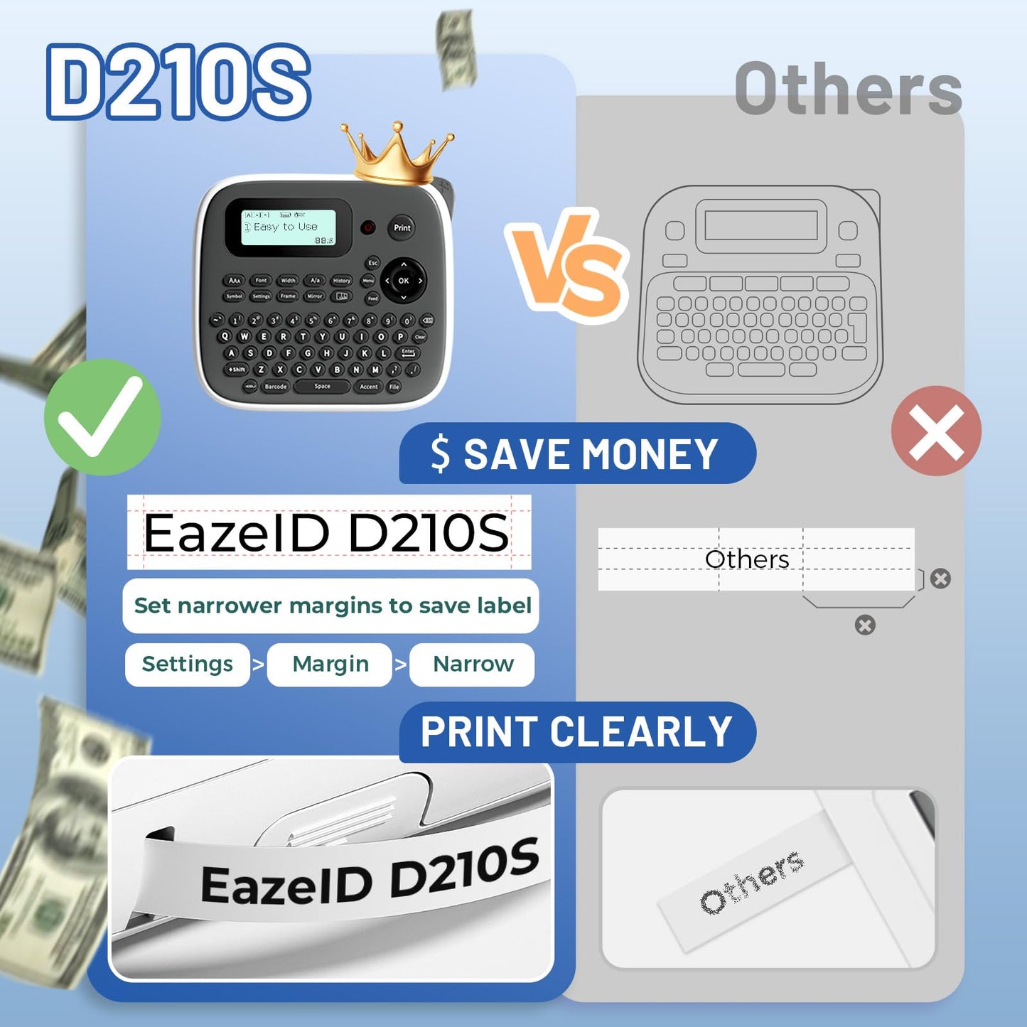 Label Maker Machine with Tape, Label Maker Waterproof Labels, Keyboard Labeler Machine Portable, D210S Desktop Labelmaker Multiple Symbols for Home Small Business Kids Teachers School Supplies