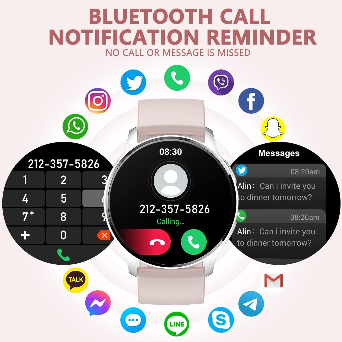 Smart Watch for Women (Make/Answer Call) Fitness Tracker for Android iOS Phones Waterproof Digital Watch with Heart Rate Sleep Monitor Pedometer AI Voice Control DIY Watch Face, Silver