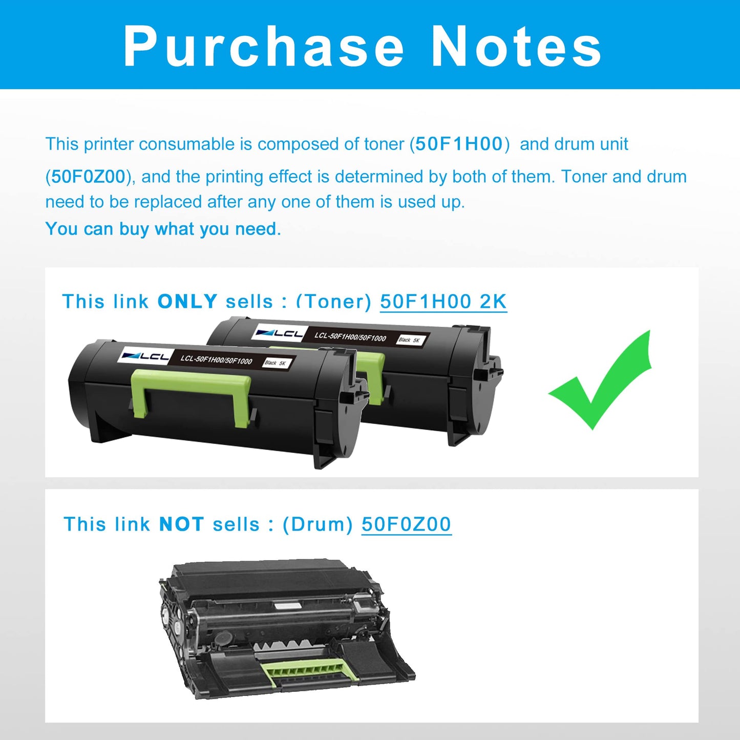 LCL Compatible Toner Cartridge for Lexmark 50F1H00 50F1000 501H 501 5000 Pages(2-Pack,K) for Lexmark MS310 MS310d MS310dn MS312 MS312DN MS315 MS315dn MS410 MS410d MS410dn MS415 MS415DN MS510 MS510dn