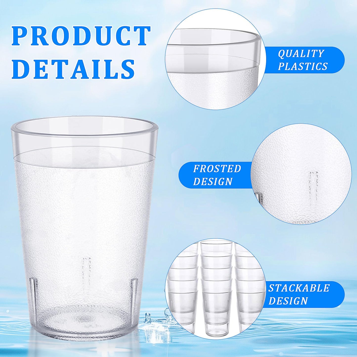 48 Pack 8oz Clear Plastic Cup Restaurant Grade Break Resistant Drinking Glasses are Reusable, Stackable and Shatterproof Drink Tumblers for Cafe Party and Catering Supplies