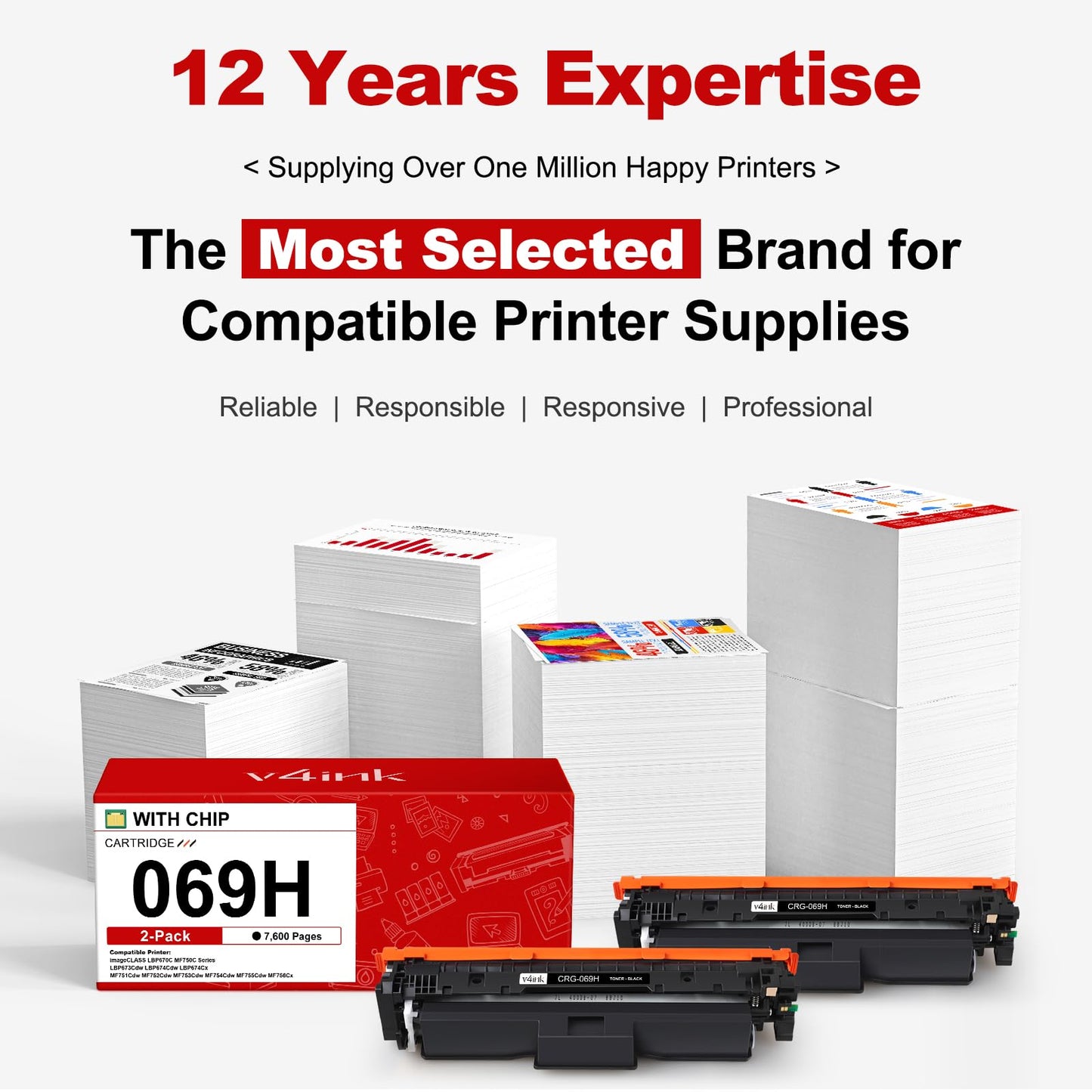 v4ink 069H 069 Toner Cartridges High Capacity Compatible Replacement for Canon 069H 069 Works for Canon Color imageCLASS MF750C LBP670C Series MF753Cdw MF754Cdw MF751Cdw LBP674Cdw Printer（2 Black）