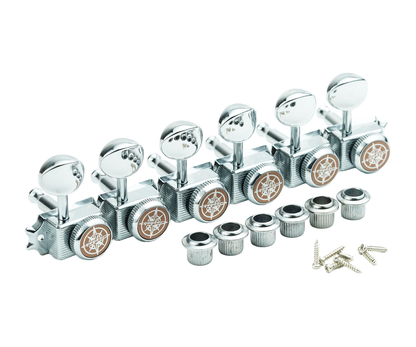 Guyker 6 Inline Vintage Guitar Lock String Tuners – Locking Tuning Key Pegs Machine Heads Replacement for ST TL Style Electric, Folk or Acoustic Guitars – Chrome