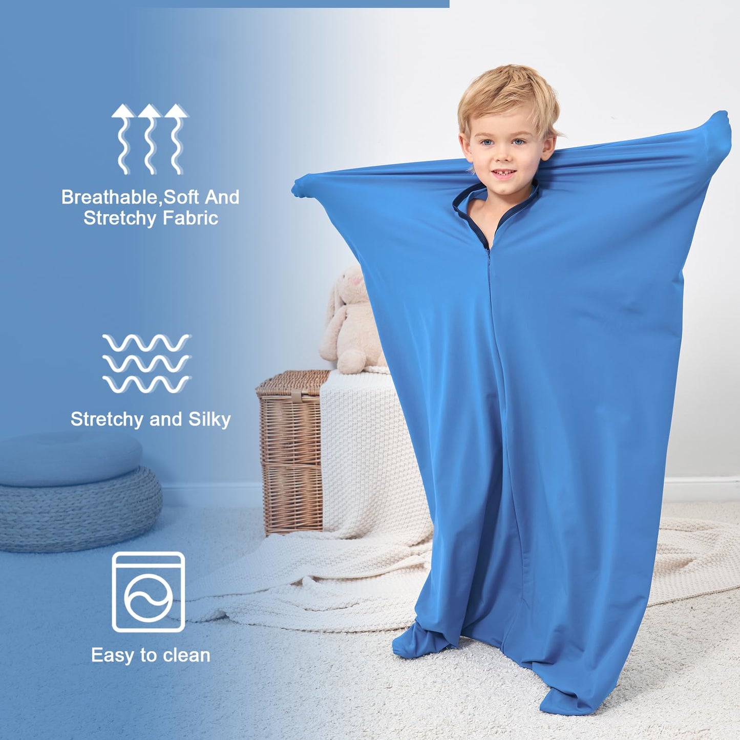 Sensory Body Sock for Kids,Full-Body Wrap Sensory Sox Body Socks to Relieve Stress with Autism, Anxiety,Sensory Integration (Small 40''×27'' Blue)