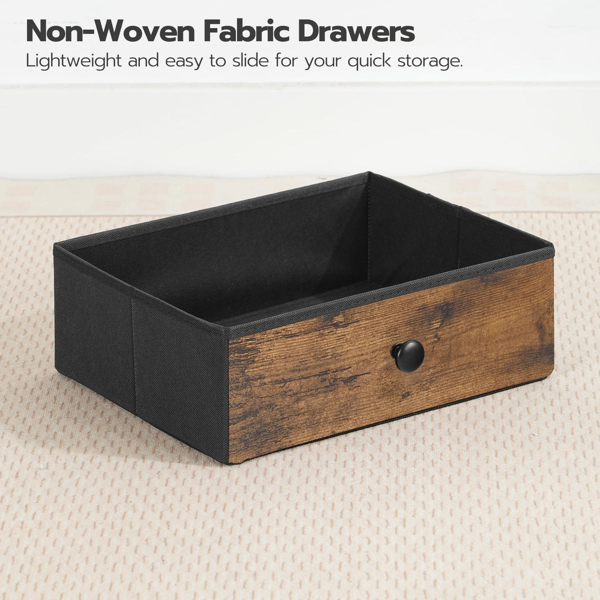 HOOBRO Bedside Table with Charging Station, Narrow Side Table with 3 Non-Woven Fabric Drawers, End Table with Open Storage, Nightstand for Small Spaces, Rustic Brown and Black BF403UBZ01