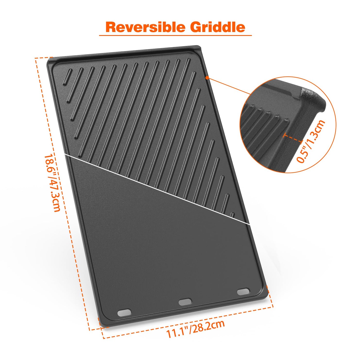 Onlyfire Reversible Cast Iron Cooking Griddle BBQ Griddle for Weber Genesis II/Genesis II LX 400 Series Gas Grills, Replacement Parts for Weber 66097 66089