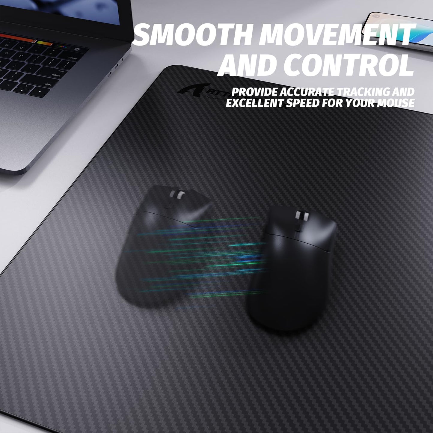 ATTACK SHARK CM04 Carbon Fiber Gaming Mouse Pad,Esports Mouse Mat G240,Durable Non-Slip Natural Rubber Base,High Temperature Resistant & Waterproof Desk Mat for Gamer/Desktop/Office/Home(360x280mm)