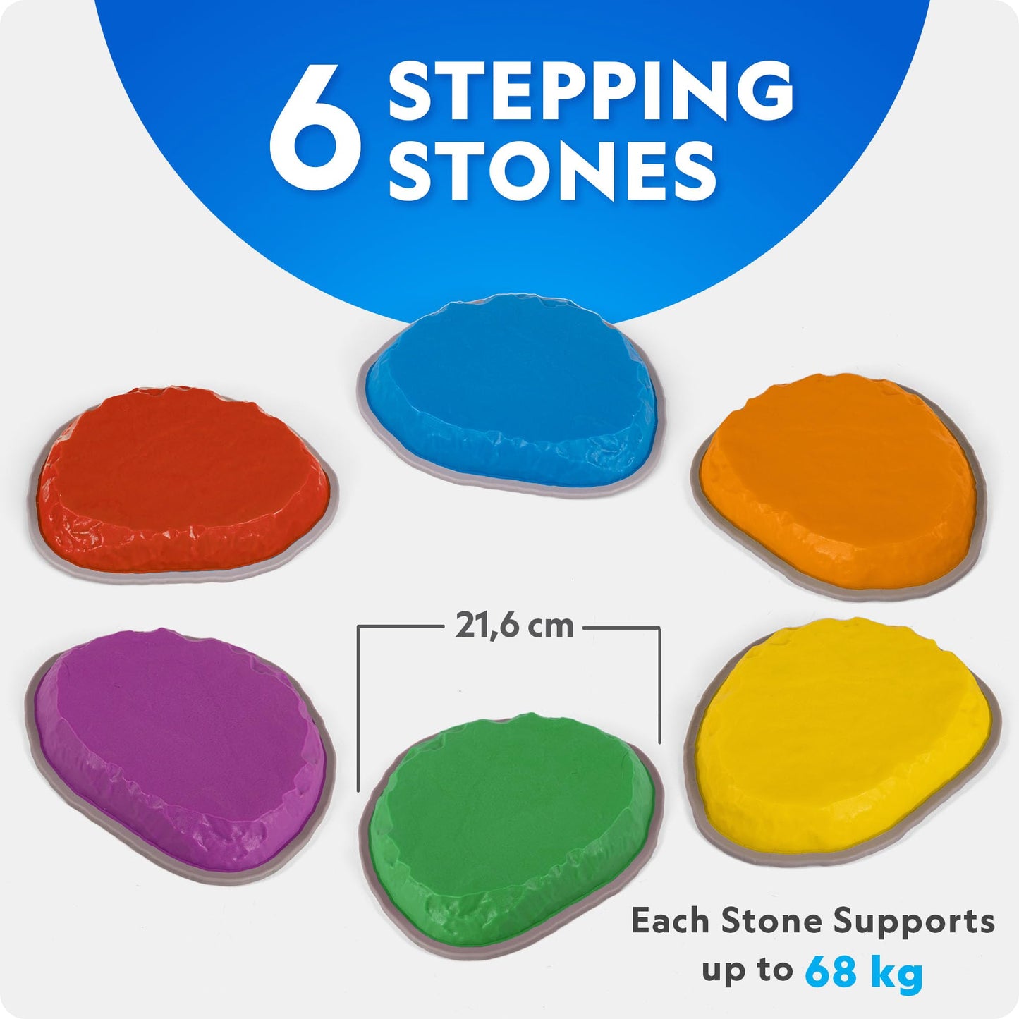 National Geographic Stepping Stones for Kids - 6 Durable Non-Slip Stones Encourage Toddler Gross Motor Skills, Balance, Obstacle Course