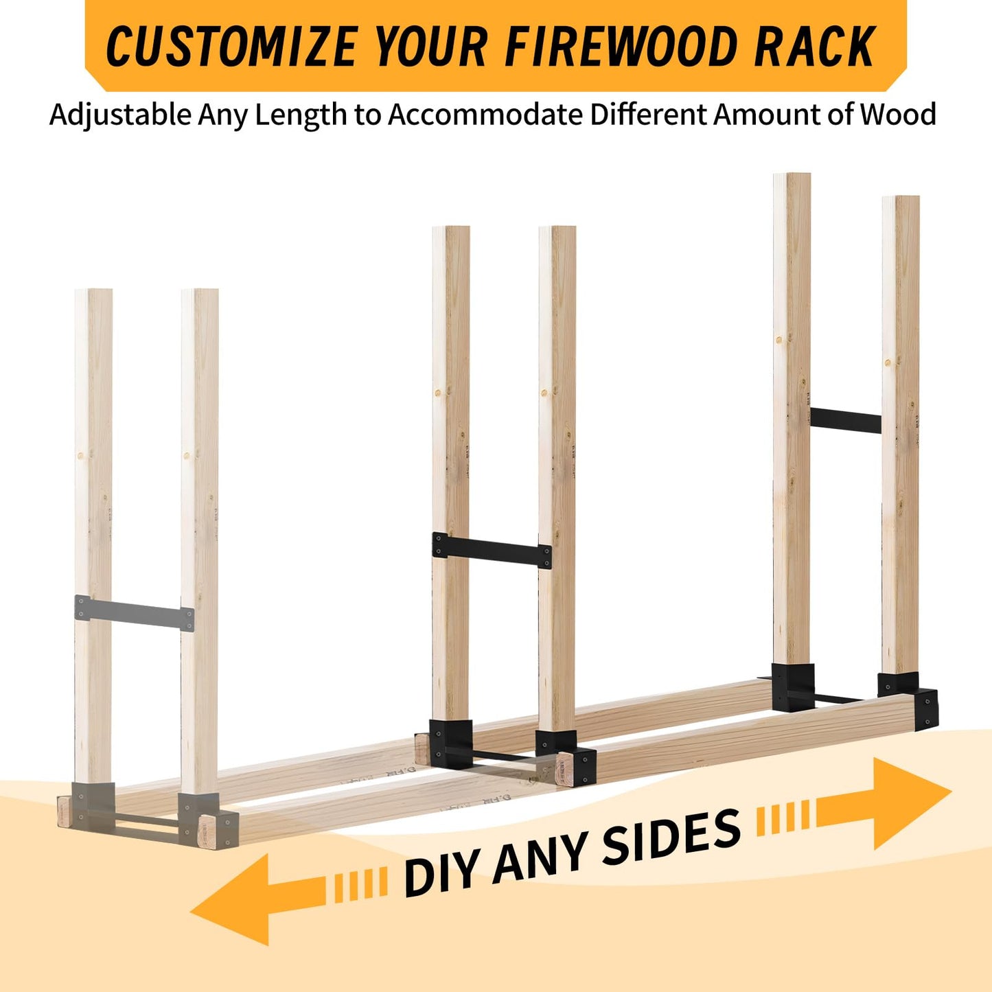 Onlyflame Firewood Rack Brackets Kit - Heavy Duty Steel Log Rack Bracket for Log Holder - Adjustable to Any Length Station Firewood Bracket for Outdoor Indoor Patio Deck Metal Wood Storage with Screws