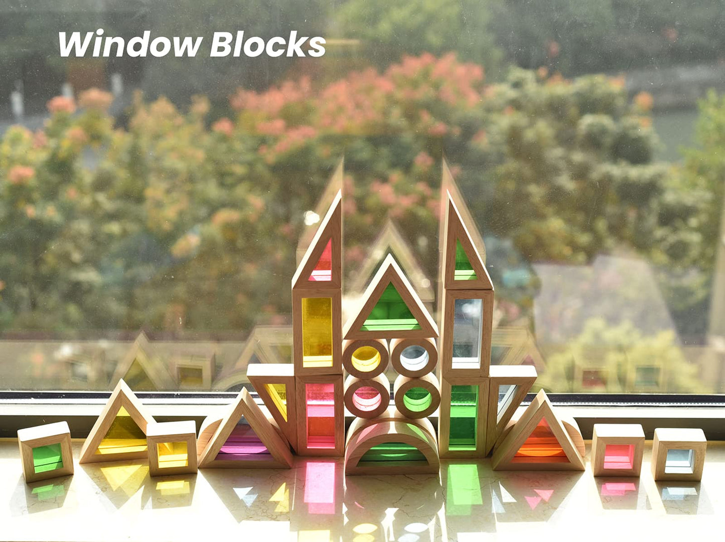 BOHS Rainbow Acrylic Blocks (24 pcs) - Wooden Toys for Toddlers Gift - Play on Light Table/Sunny Window