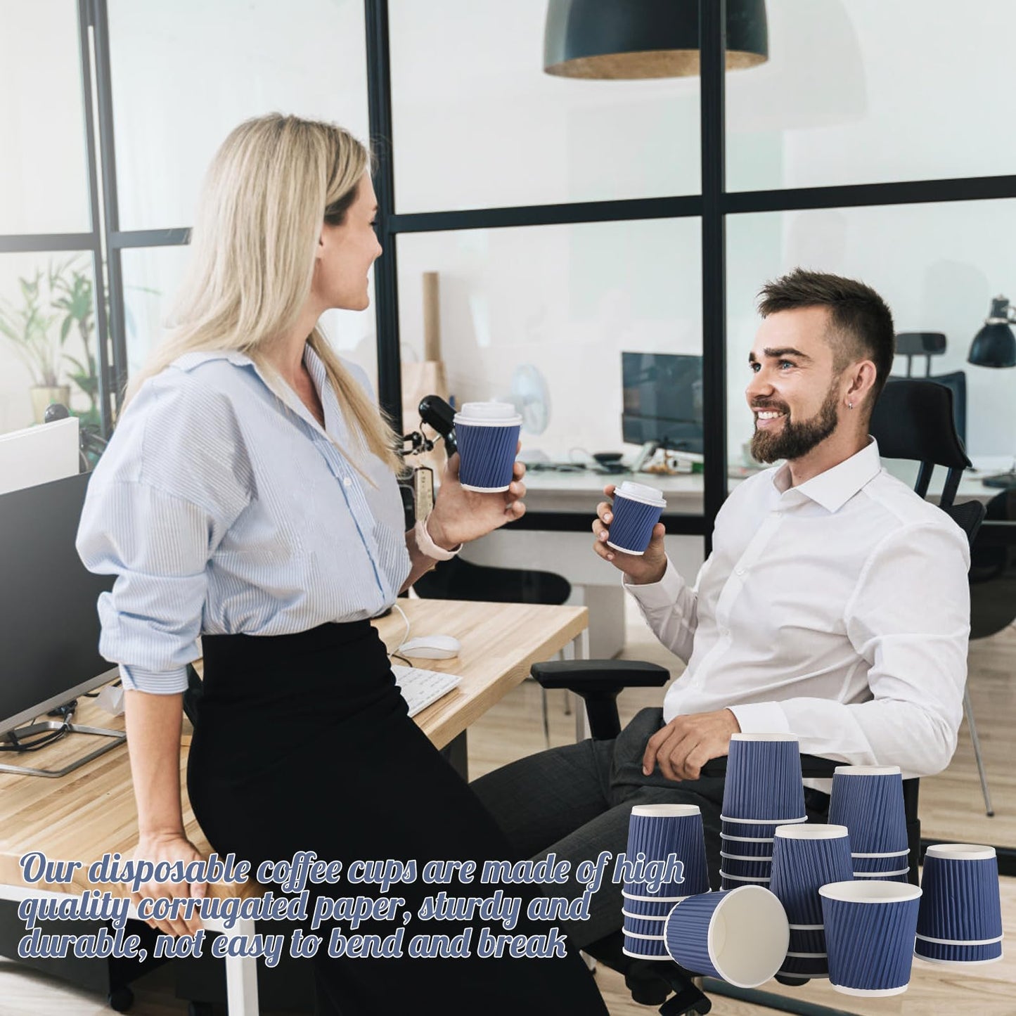 200 Pcs 4oz Paper Espresso Cups Ripple Wall Hot Cups For Coffee Disposable Coffee Cup Paper Hot/Cold Drinking Cups for Party, Picnic, Travel and Events (Blue)