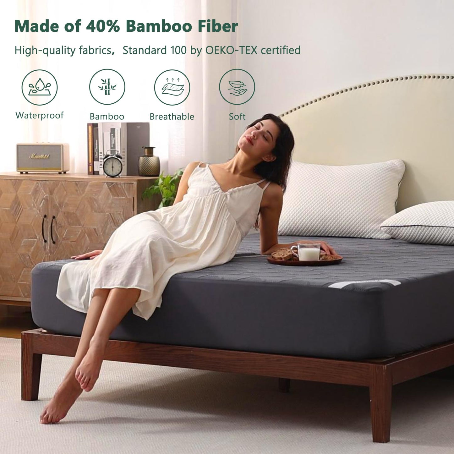 Full Size 100% Waterproof Mattress Protector, Mattress Pad Cover 3D Air Fabric, Noiseless & Breathable Mattress Pad Fitted Style with Stretchable Pockets,Ultra Soft & Machine Washable (Carbon Gray)
