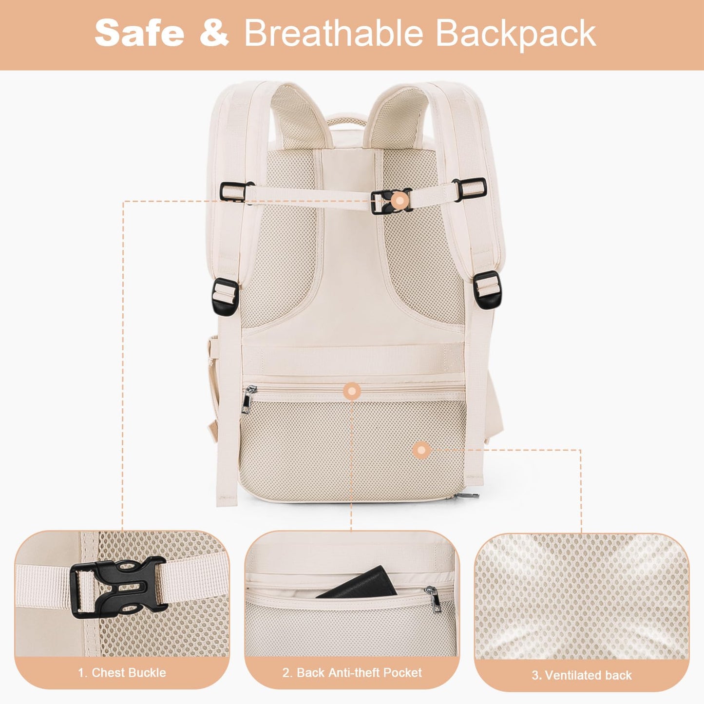 Maelstrom Travel Backpack, 2.beige, 26L, Travel Backpack