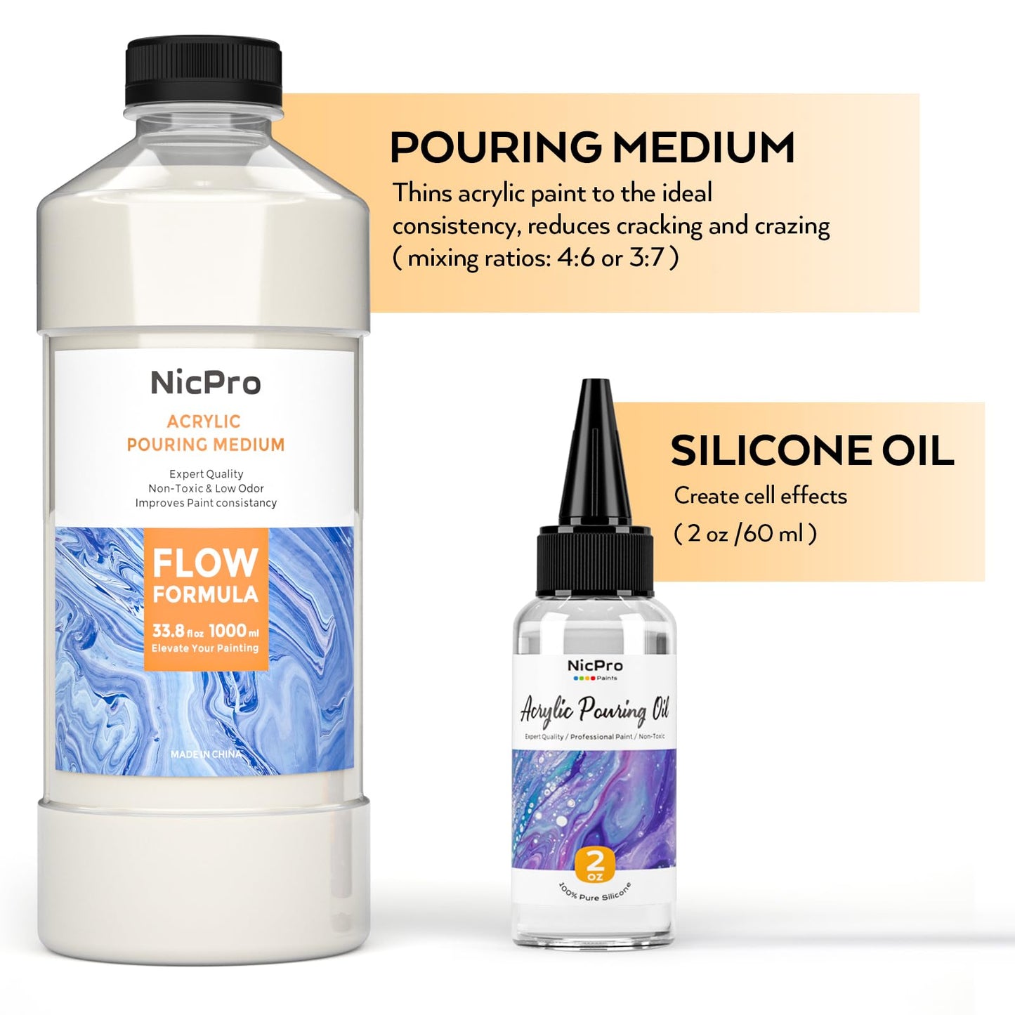 Nicpro 19 Colors Acrylic Painting Pouring Kit, Artist Starter Supplies Including 19 Colors Acrylic Paints,Pouring Medium, Silicone Oil, Canvases, Gloves, Strainers, Mixing Stick, Instructions for Flow DIY Painting