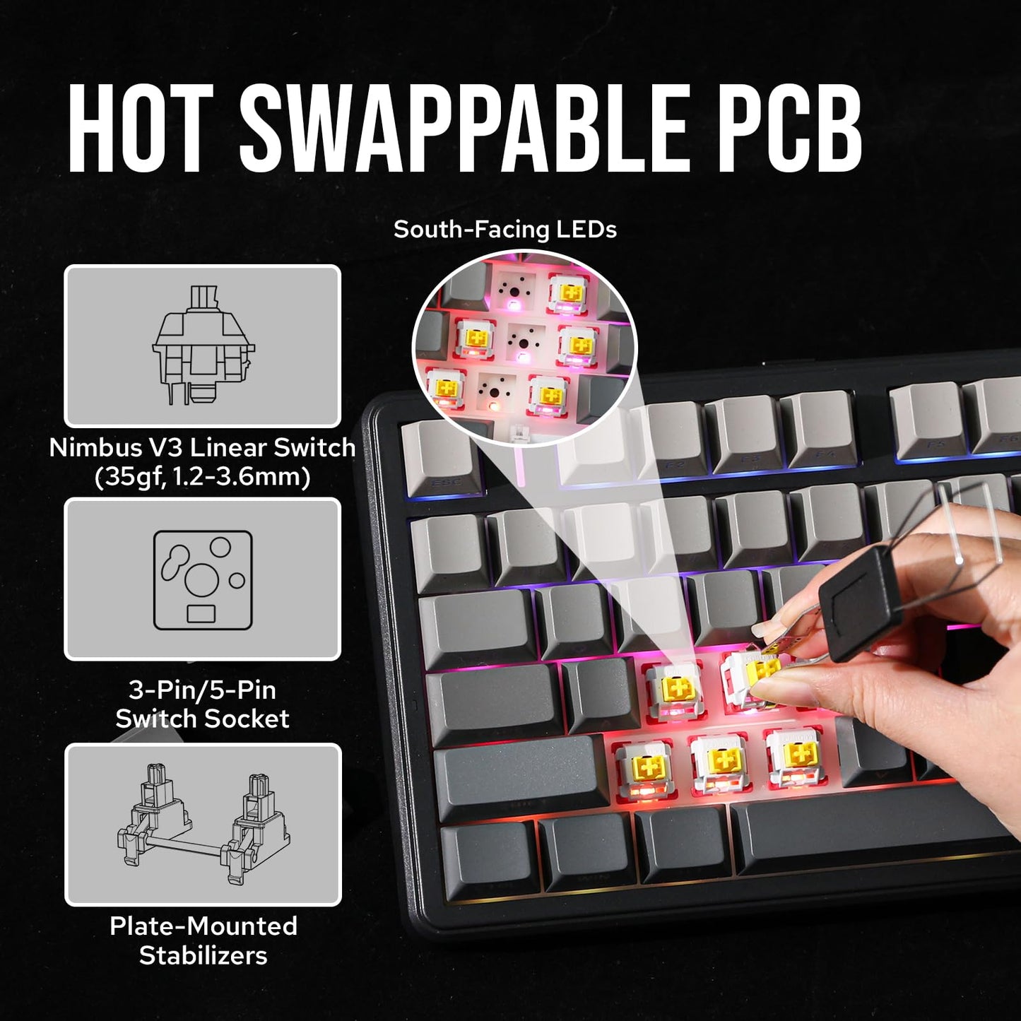 MechLands Aula F99 PRO 96% Mechanical Keyboard, BT5.0/USB-C/2.4GHz Wireless Gaming Keyboard, Hot Swappable Gasket Custom Keyboard with 8000mAH Battery, Knob, RGB Backlits for Win/Mac (Grey)