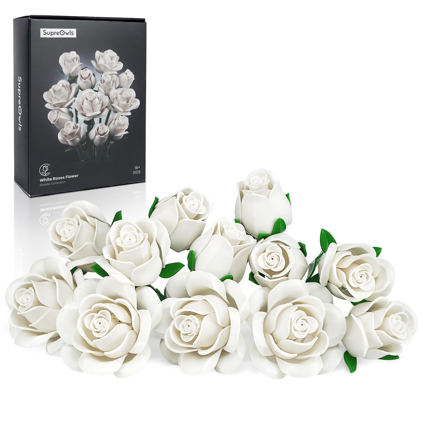 Botanicals Bouquet of White Roses Artificial Flower Building Sets,Compatible with Lego,Fake Flowers Rose Botanical Collection for Adults Women,Gift for Bride,Valentines,Halloween,Christmas Home Decor