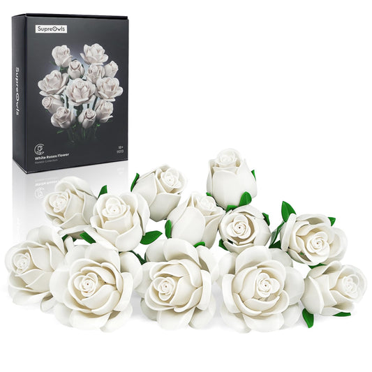 Botanicals Bouquet of White Roses Artificial Flower Building Sets,Compatible with Lego,Fake Flowers Rose Botanical Collection for Adults Women,Gift for Bride,Valentines,Halloween,Christmas Home Decor