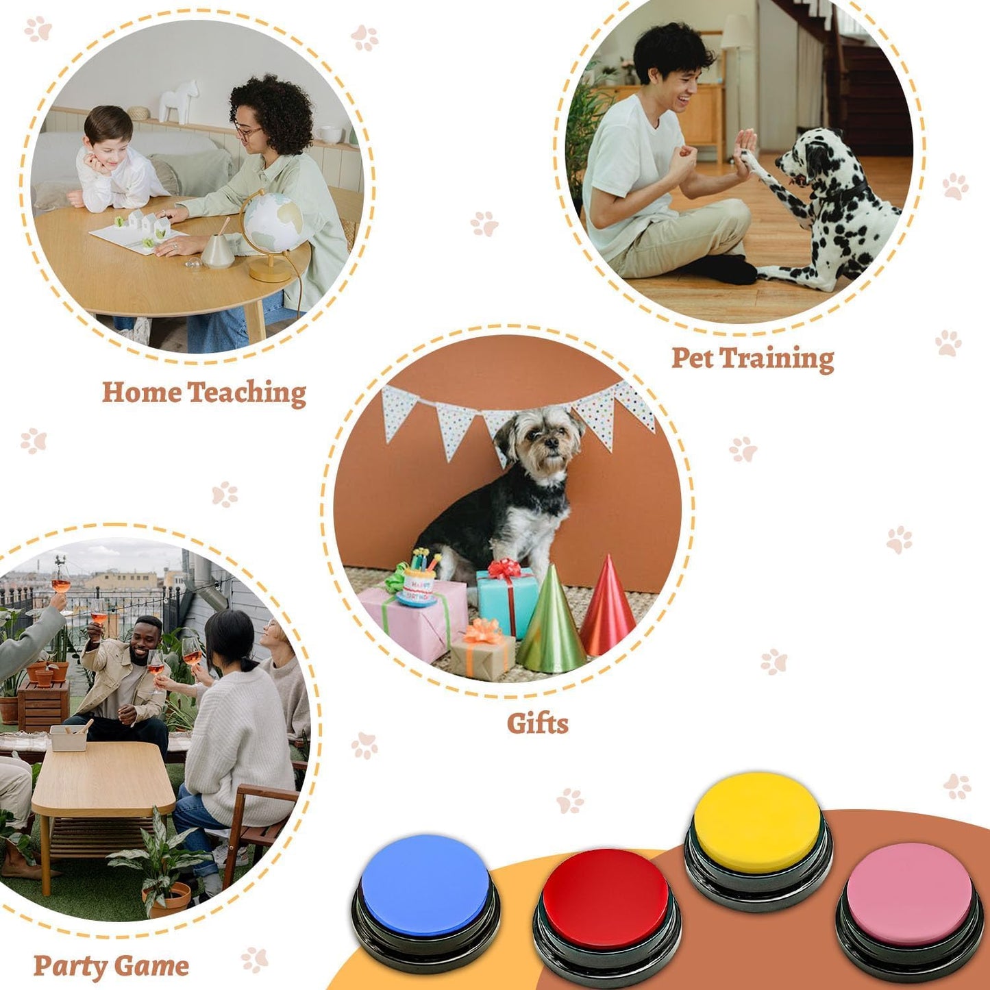 KiViRap Dog Buttons,Recordable Buttons,Record and Playback Own Message Dog & Puppy Speech Training Buzzers,Train Your Pet to Voice What They Need （10 Pack）