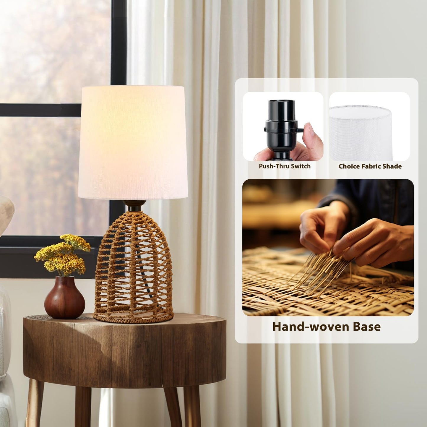 EJIAXIN Rattan Lamp Boho Lamps Set of 2 - Mini Farmhouse Table Lamp Rustic End Table Decorative Small Lamps for Small Spaces Bedroom Nightstand Living Room Reading Desk Side Table Lamp