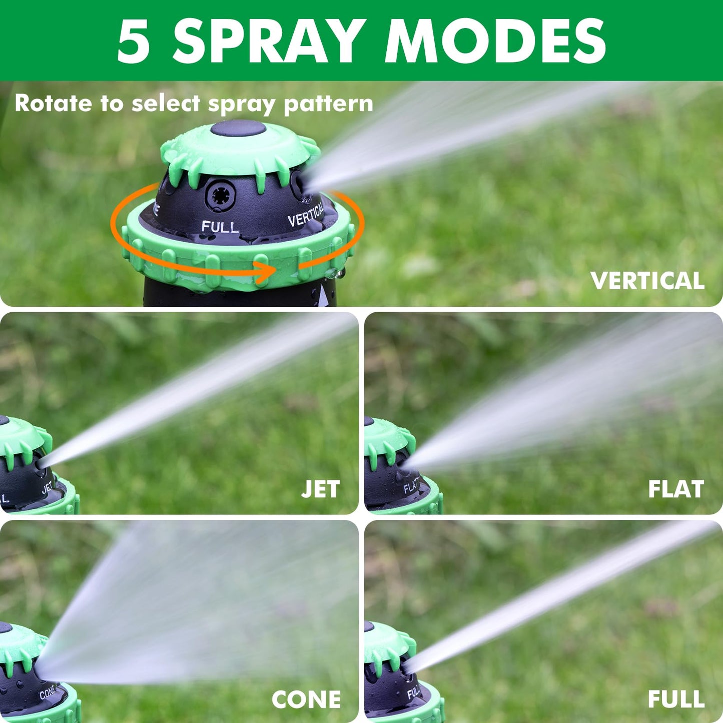 RESTMO Lawn Sprinkler on Spike, 5 Spray Modes Garden Sprinkler, Adjustment Coverage Area, Connect Multiple sprinklers, Spray Diameter Up to 50ft, Water Sprinklers for Lawn, Garden, Yard, Plant Park