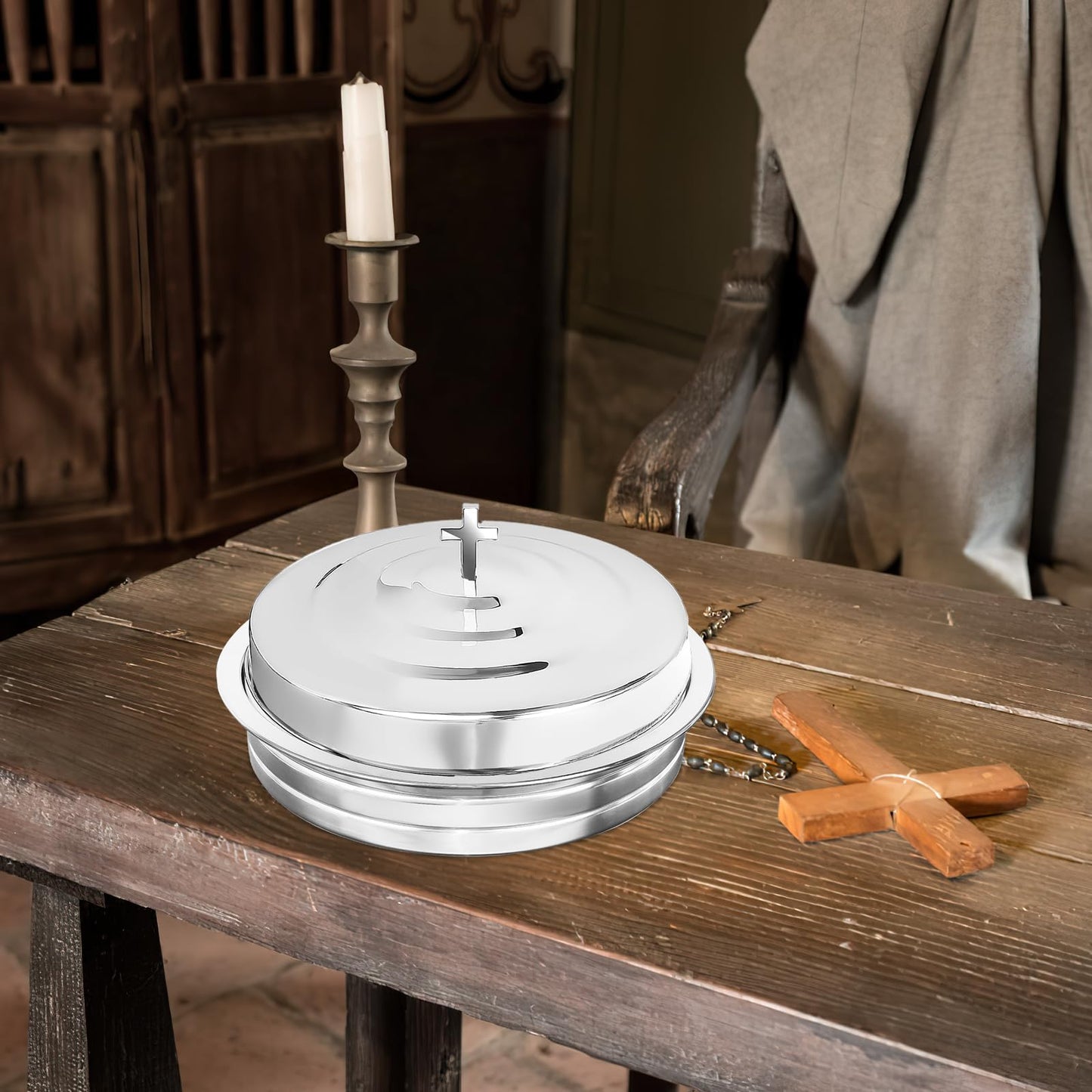 Holy Communion Tray for Churches with Lid Communion Serving Tray Stainless Steel Cup Tray with Cover Church Ware Wine Cups