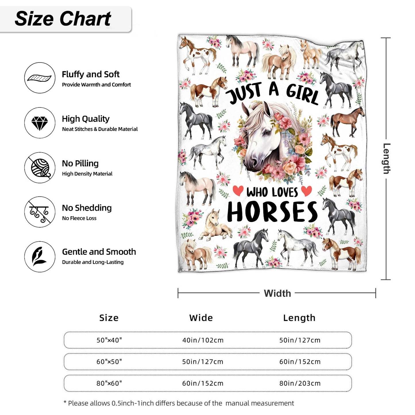 Horse Gift for Girl, Horses Blanket 50 x 60 inch, Just A Girl Who Loves Horses, Horse Gift for Horse Lover, Knight's Gifts