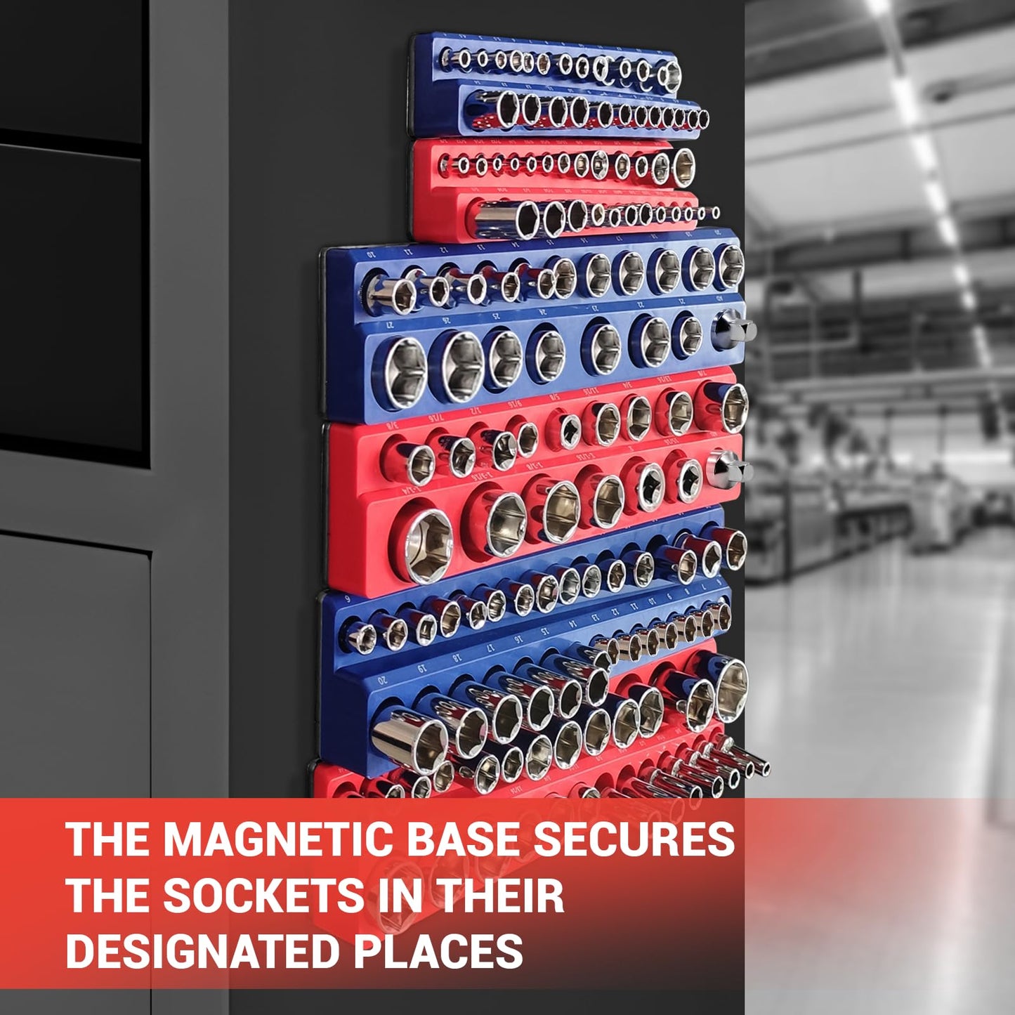 6-Piece Magnetic Socket Organizer Set, Magnetic Socket Holder Includes 1/4", 3/8", 1/2" Drive Metric SAE Socket Trays, Holds 143 Pieces Standard and Deep Sockets(Socket not Included)