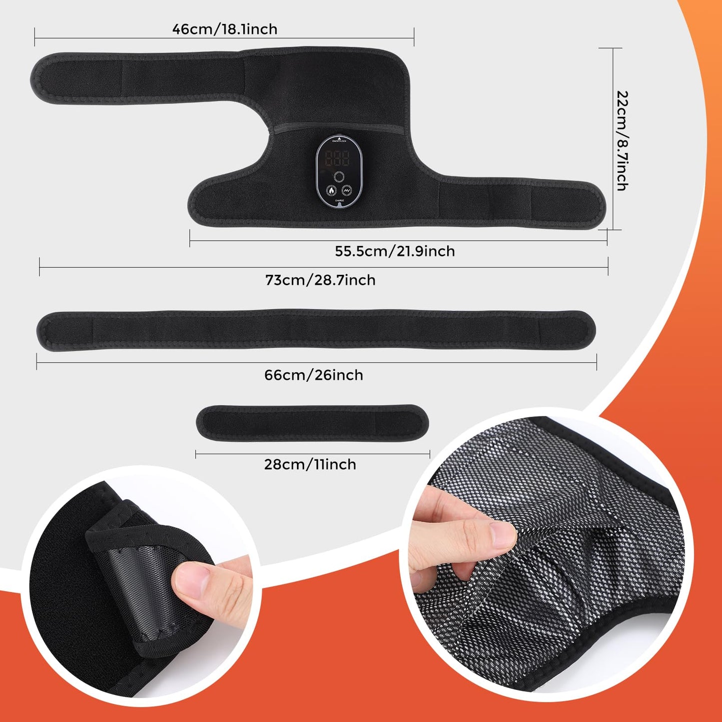 Cordless Heated Knee Massager for Knee Shoulder Elbow, Heated Knee Brace with Vibration for Men and Women, 3 Vibration Modes and 6-level Heating, 3 Timer Setting, Heating Pad for Knee, Black