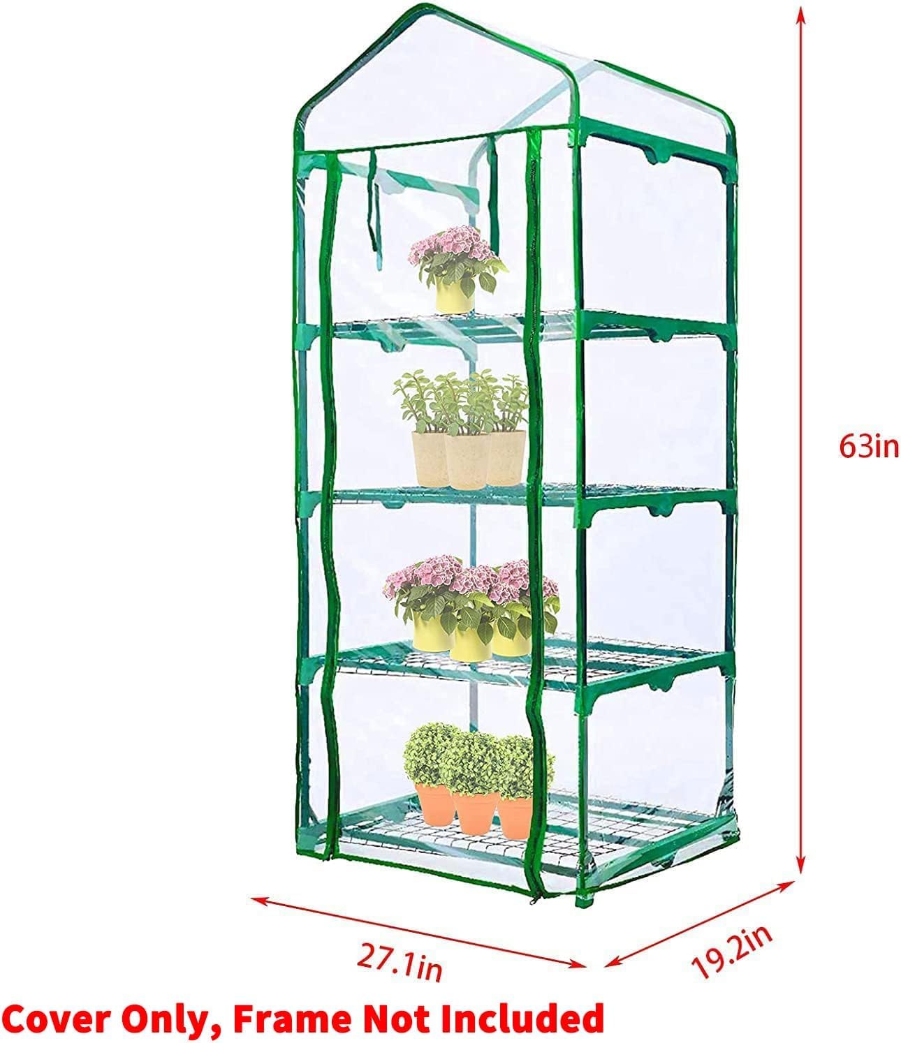 2 Pcs 4 Tier Greenhouse Replacement Cover- 27 x 19 x 63 Inch Clear PVC Plant Greenhouse Cover with Roll-Up Zipper Door for Gardening Plants Flowers (Frame Not Include)
