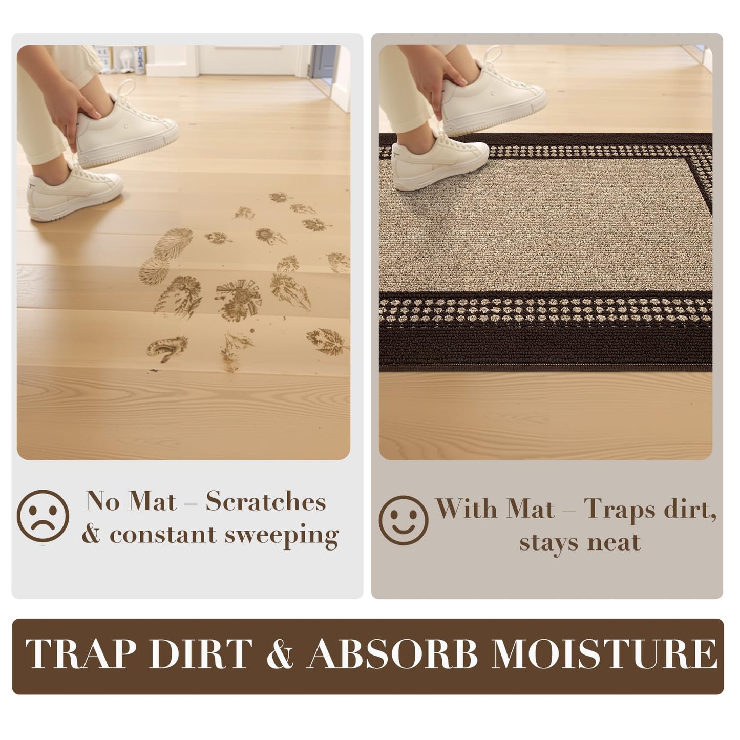 hicorfe Indoor Door Mat,36"x59"Non Slip Absorbent Front Doormat,Mud Trapper Washable Inside Entryway Rug,Low-Profile Floor Mats Rubber Backing Welcome Entrance Rug,Coffee