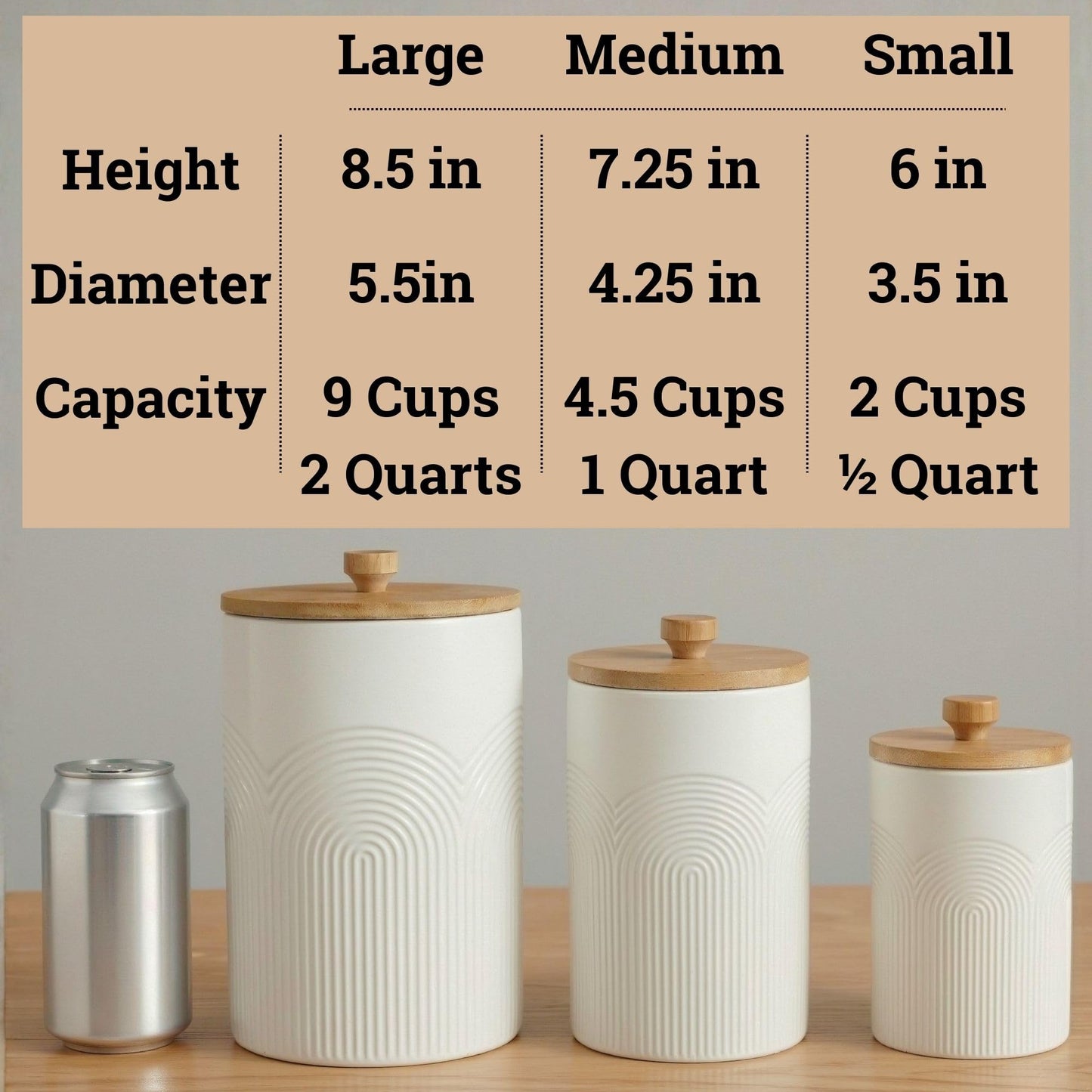 Ceramic Kitchen Canisters for Countertop Set of 3 with Airtight Bamboo Lids - White Kitchen Canisters with Airtight Lids - Flour Sugar Canister Set - Flour and Sugar Containers Farmhouse - Coffee Jar