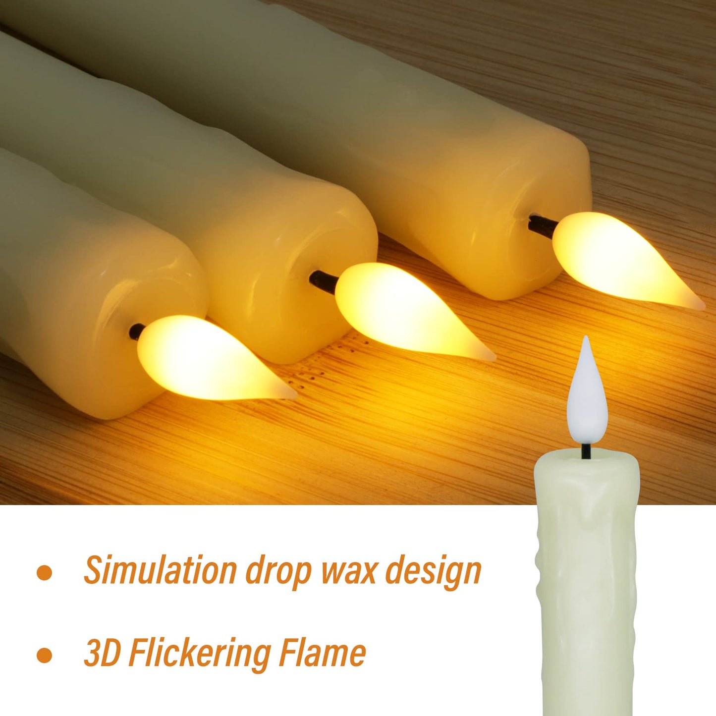 Real Wax LED Flameless Taper Candles with Remote Timer, 6.4 Inch Ivory LED Candlesticks Battery Operated with 3D Flickering Flame for Christmas Window Halloween Wedding Party Home Decor